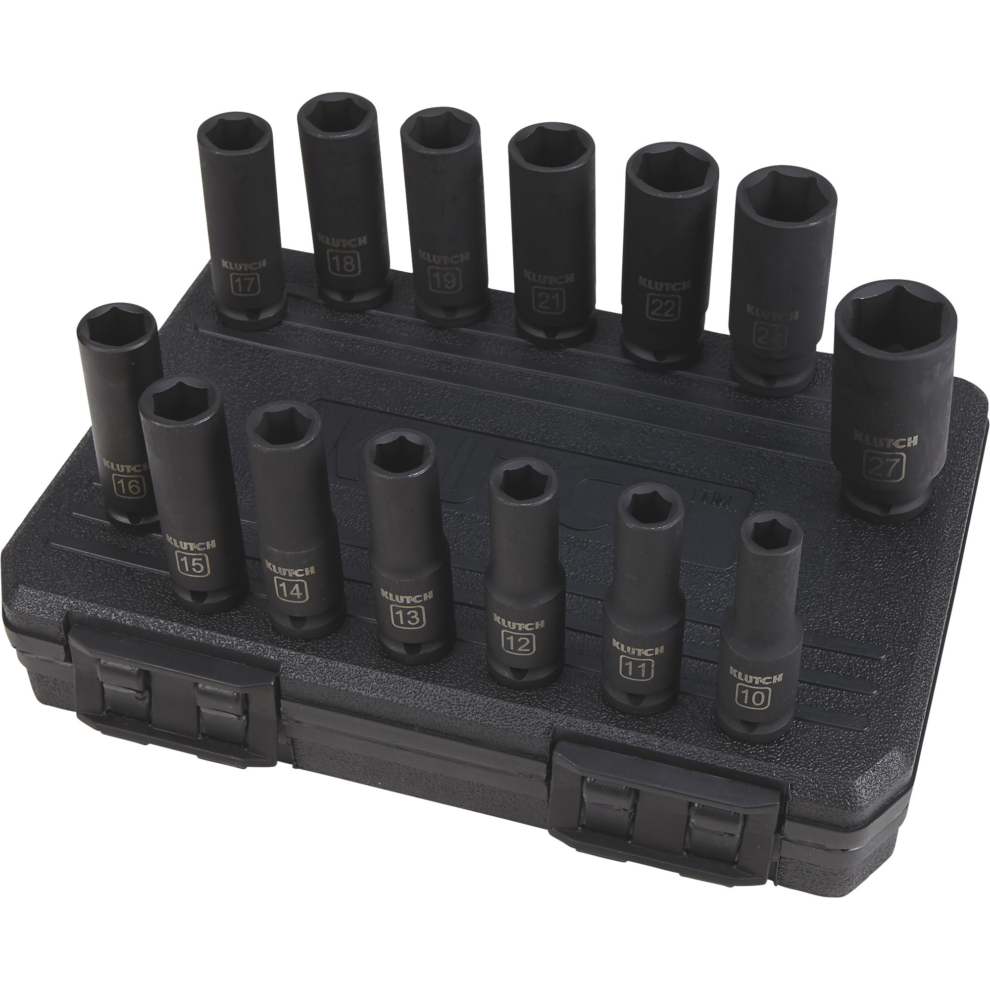 Klutch Chrome Moly 1 2in Drive Deep Impact Socket Set 14 Pc Metric