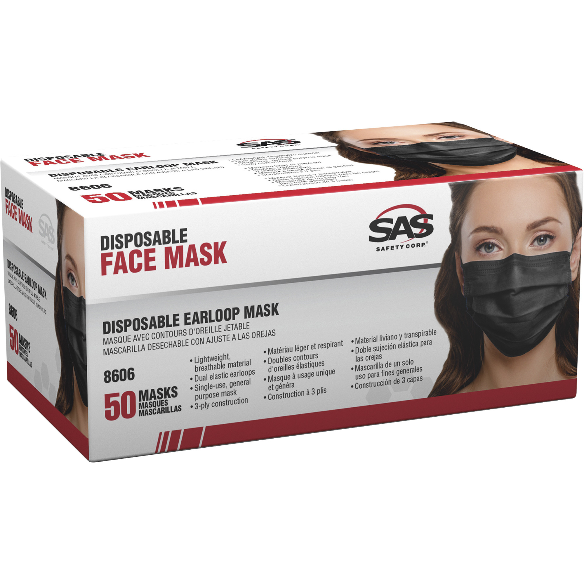 SAS Disposable Face Mask with Ear Loops — 50-Pk., Black, One Size