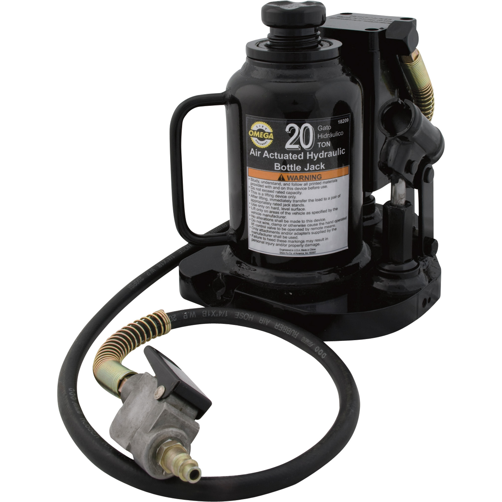 Omega 20-Ton Low Profile Air Actuated Bottle Jack,Model# 18209