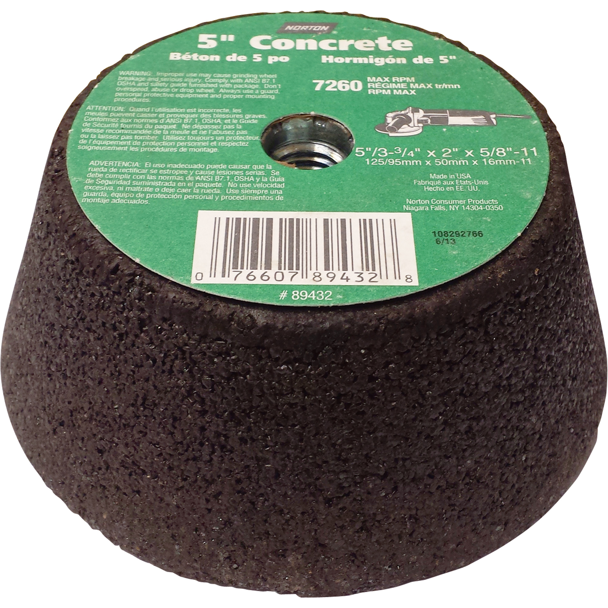 Norton Grinding Wheel 5in Dia, Flaring Cup
