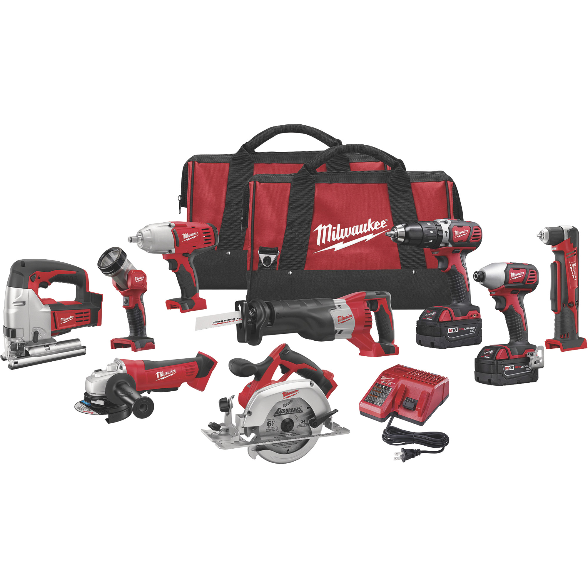 Milwaukee M18 Li-Ion Cordless Power Tool Set — 9-Tool Set, With 2