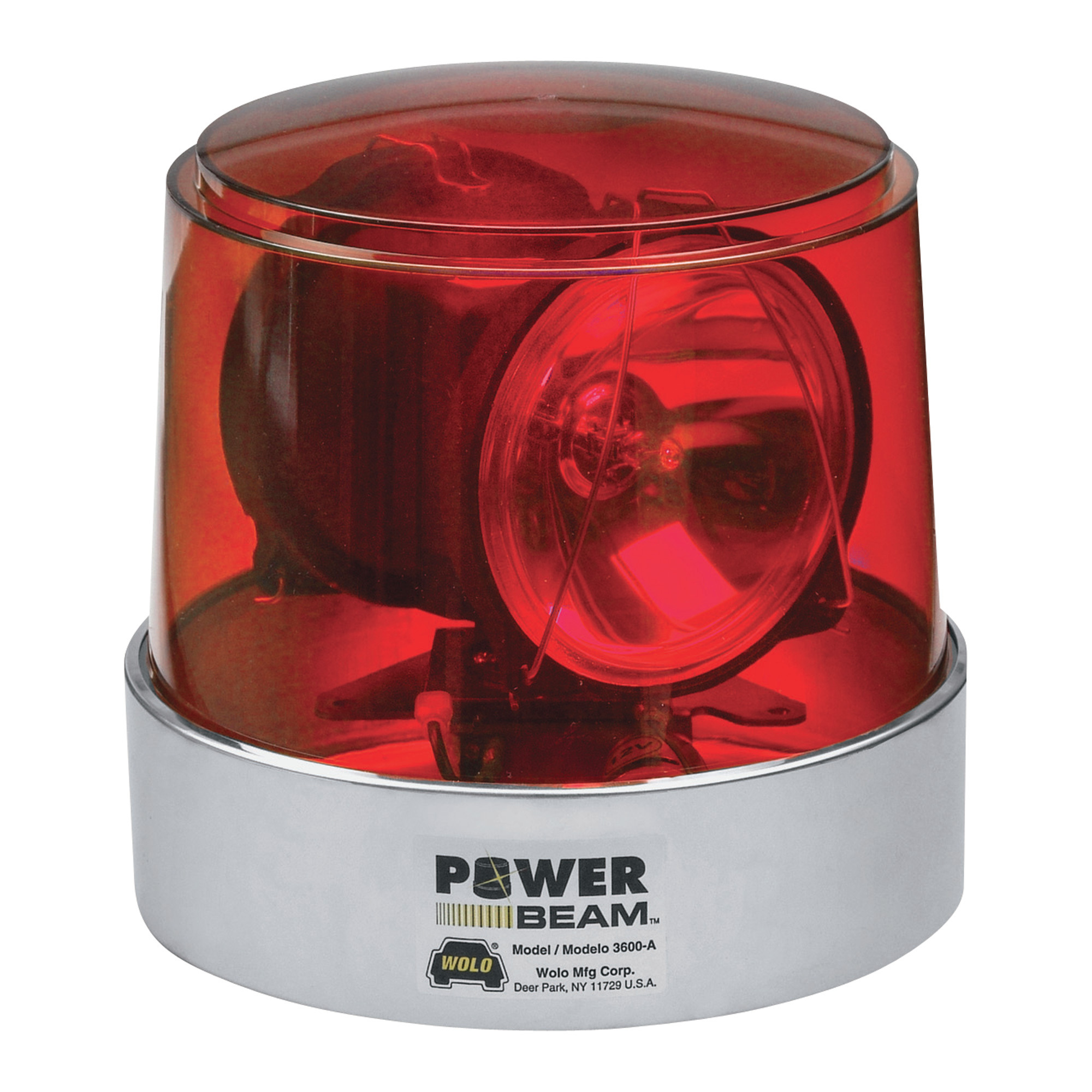 Wolo Power Beam Halogen Rotating Warning Light, Red Lens