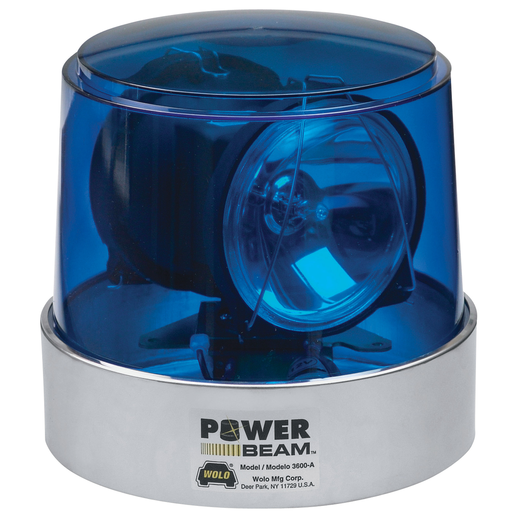 Wolo Power Beam Halogen Rotating Warning Light, Blue Lens