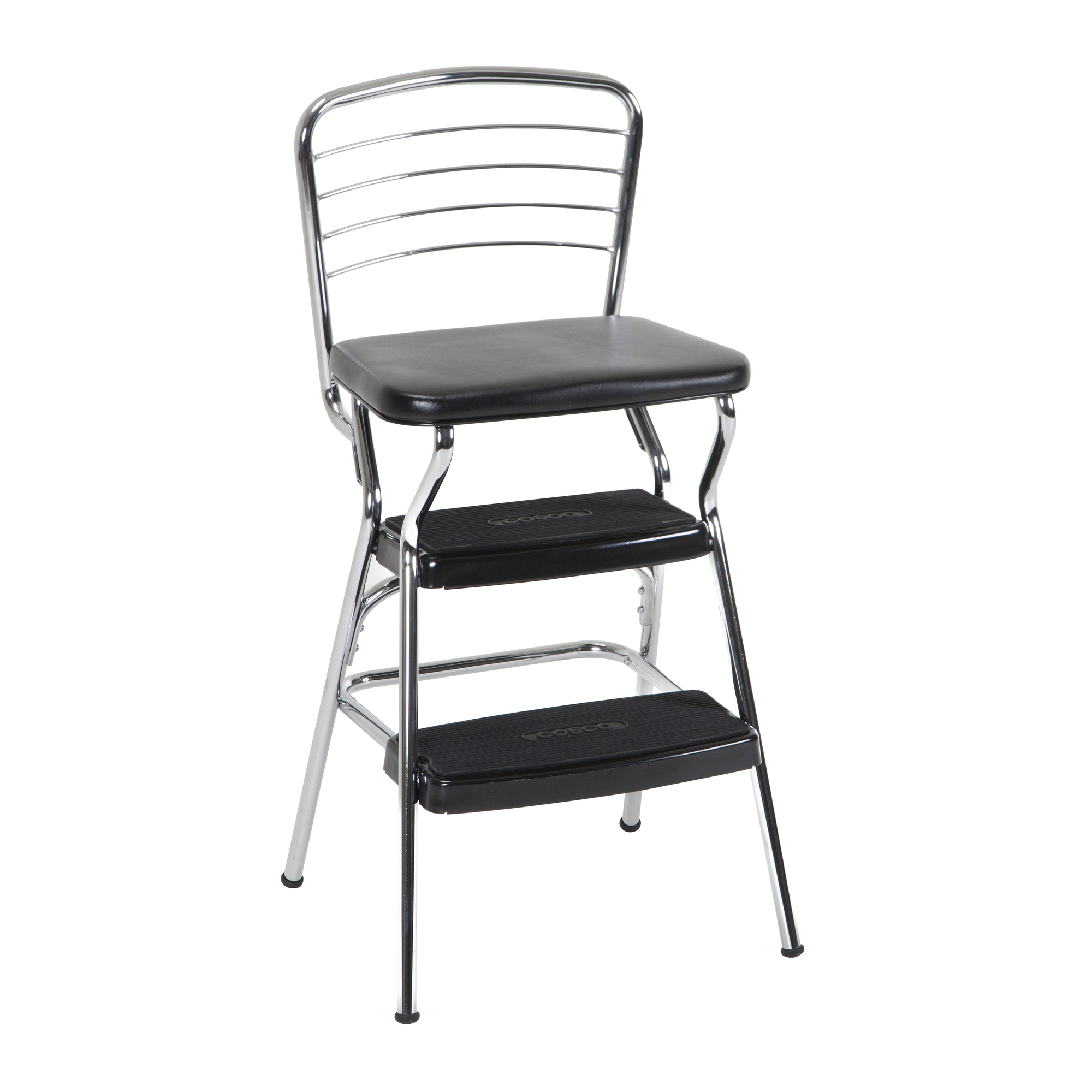 Cosco Retro Chrome Chair Step Stool w/ Flip-Up Seat, 225lb