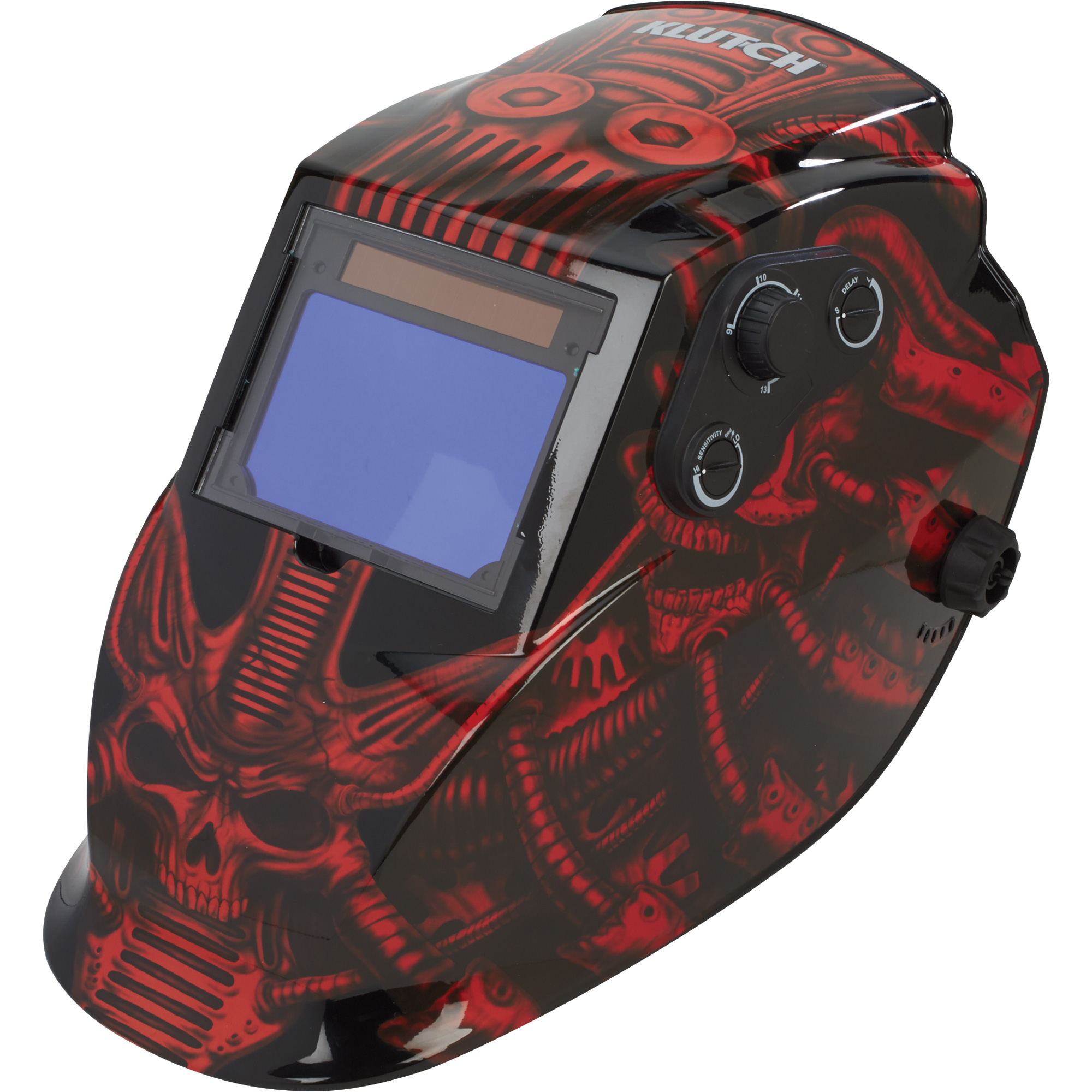 Klutch 800 Series Large View Auto-Darkening Welding Helmet — Red