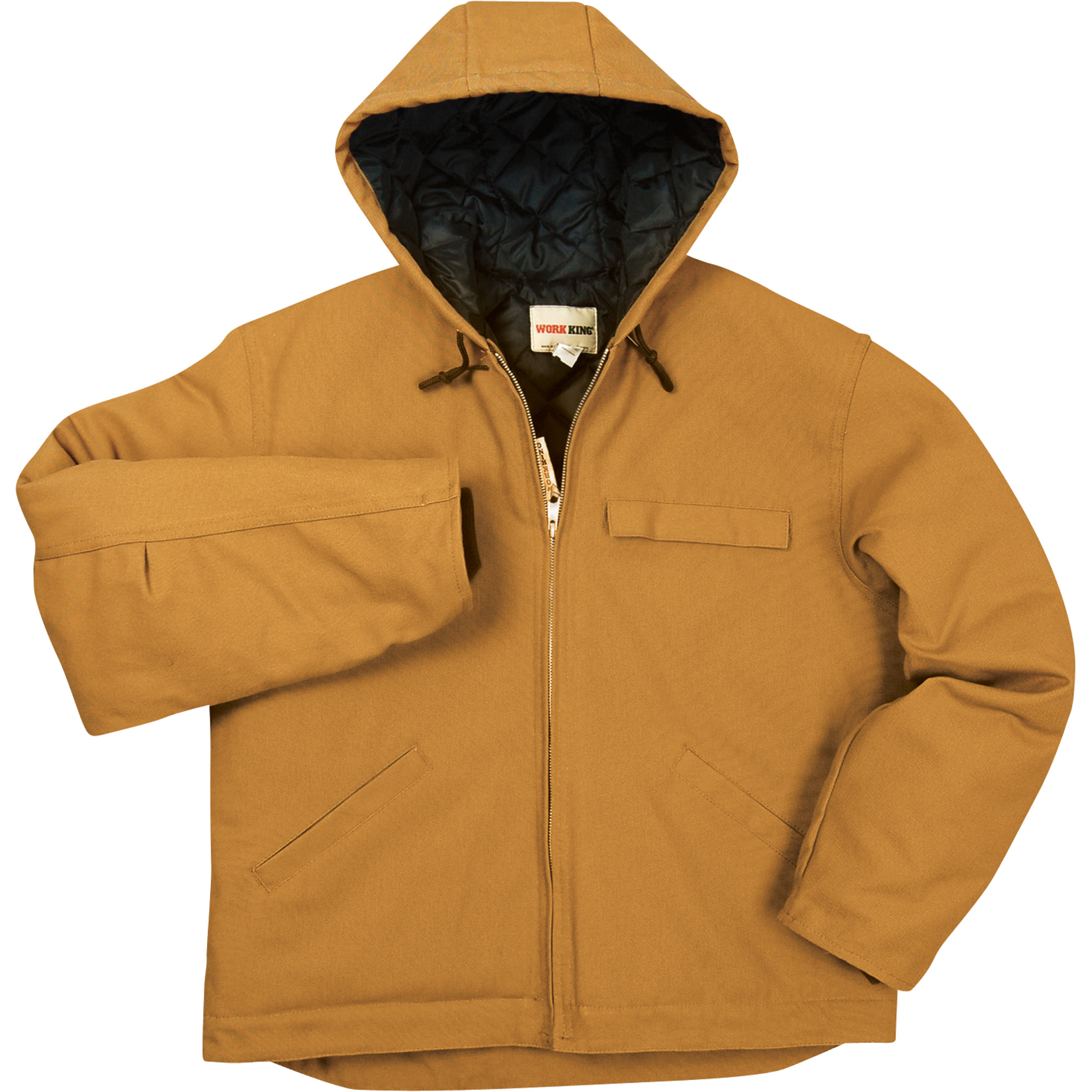 Work King Insulated Duck Hooded Bomber Jacket — Brown, Large 