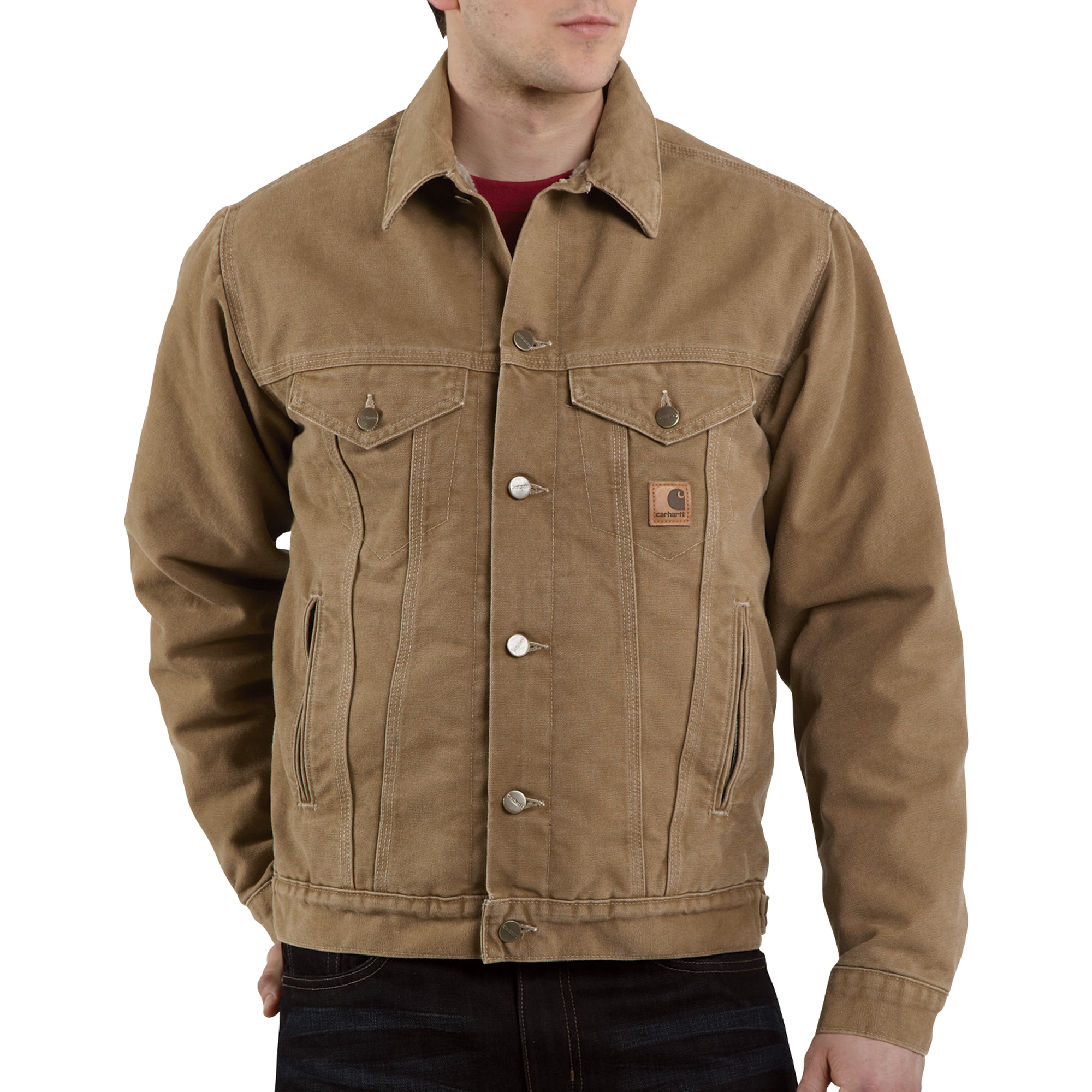 Carhartt Sandstone Sherpa-Lined Jean Jacket — Brown, Large, Model