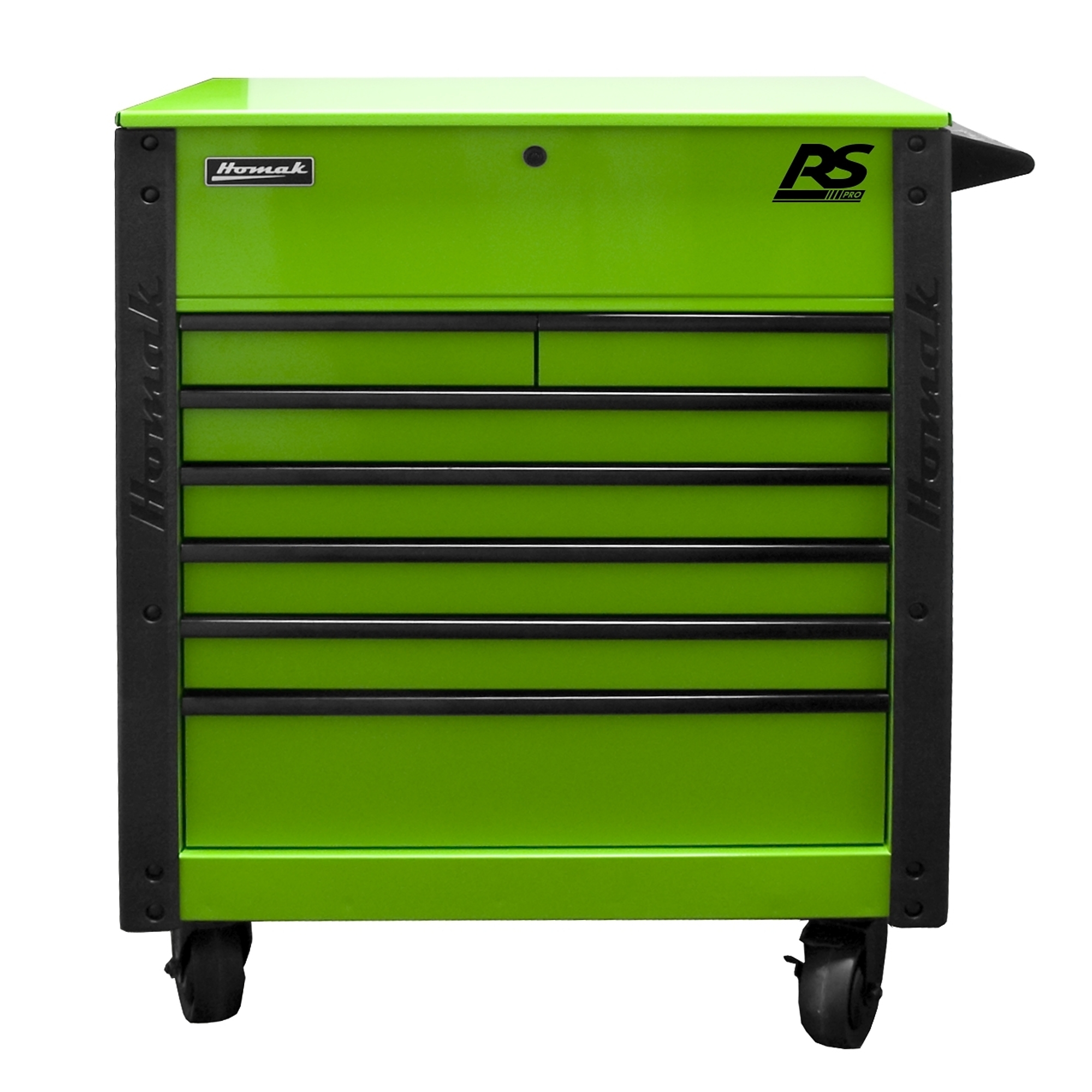 Homak, 35in. 7 DRAWER FLIP-TOP SERVICE CART - GREEN, Width 31 in