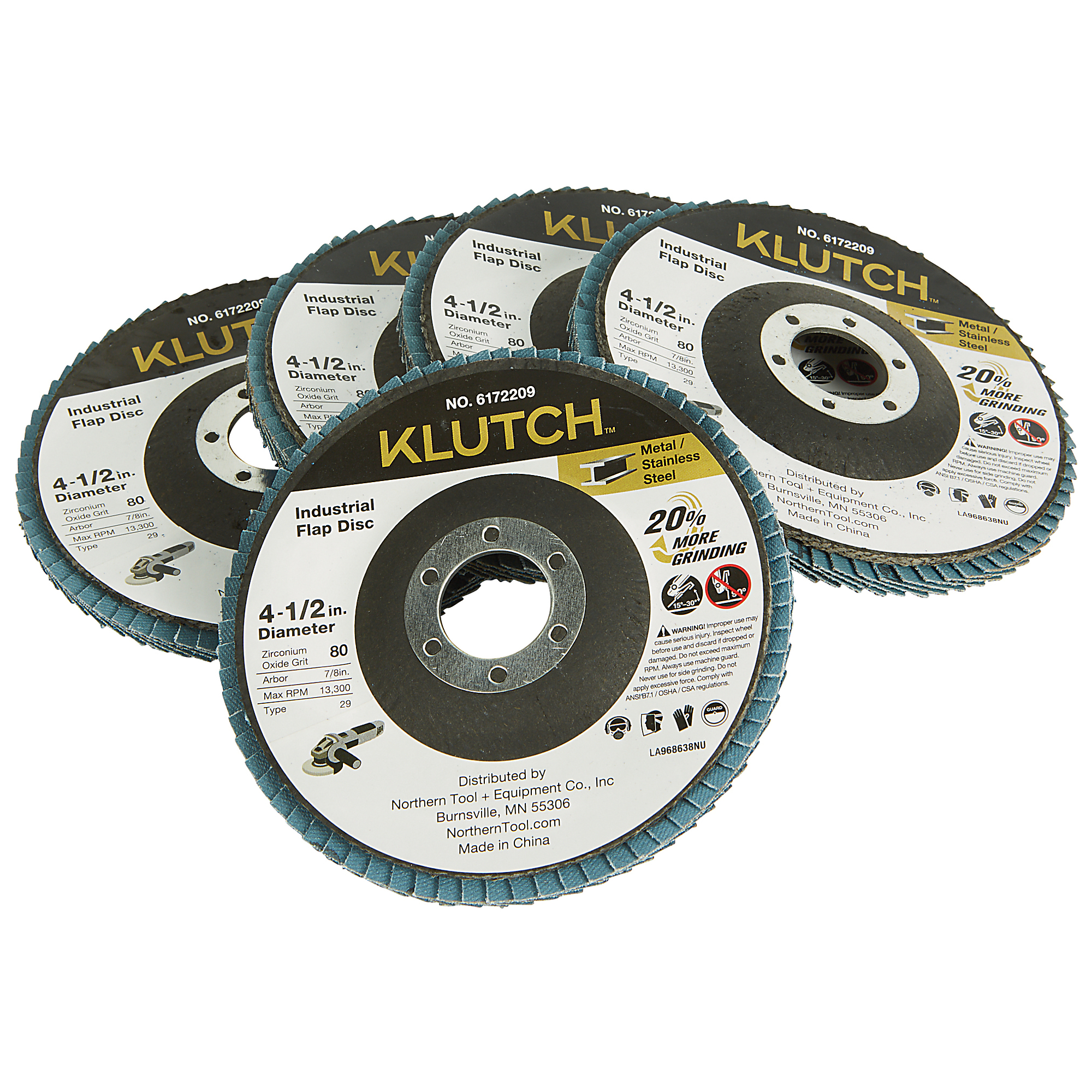 Klutch Industrial Flap Discs, 4-1/2in. x 7/8in., 80 Grit, Type 29
