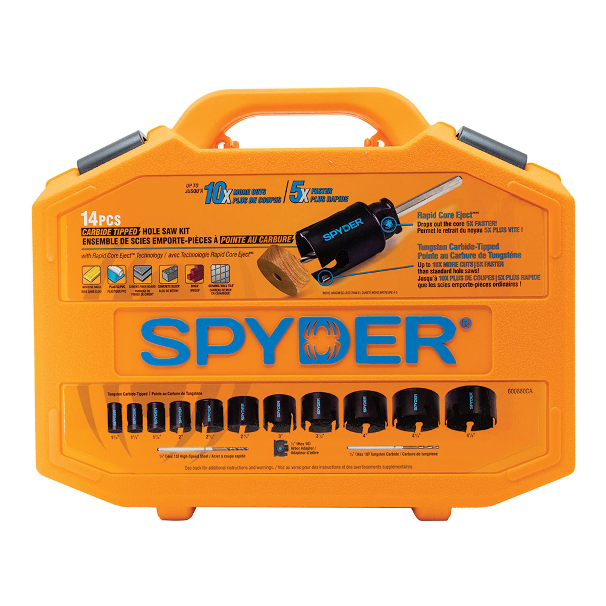 SPYDER Rapid Core Eject™ Tungsten Carbide, 14-Piece TCT Hole Saw