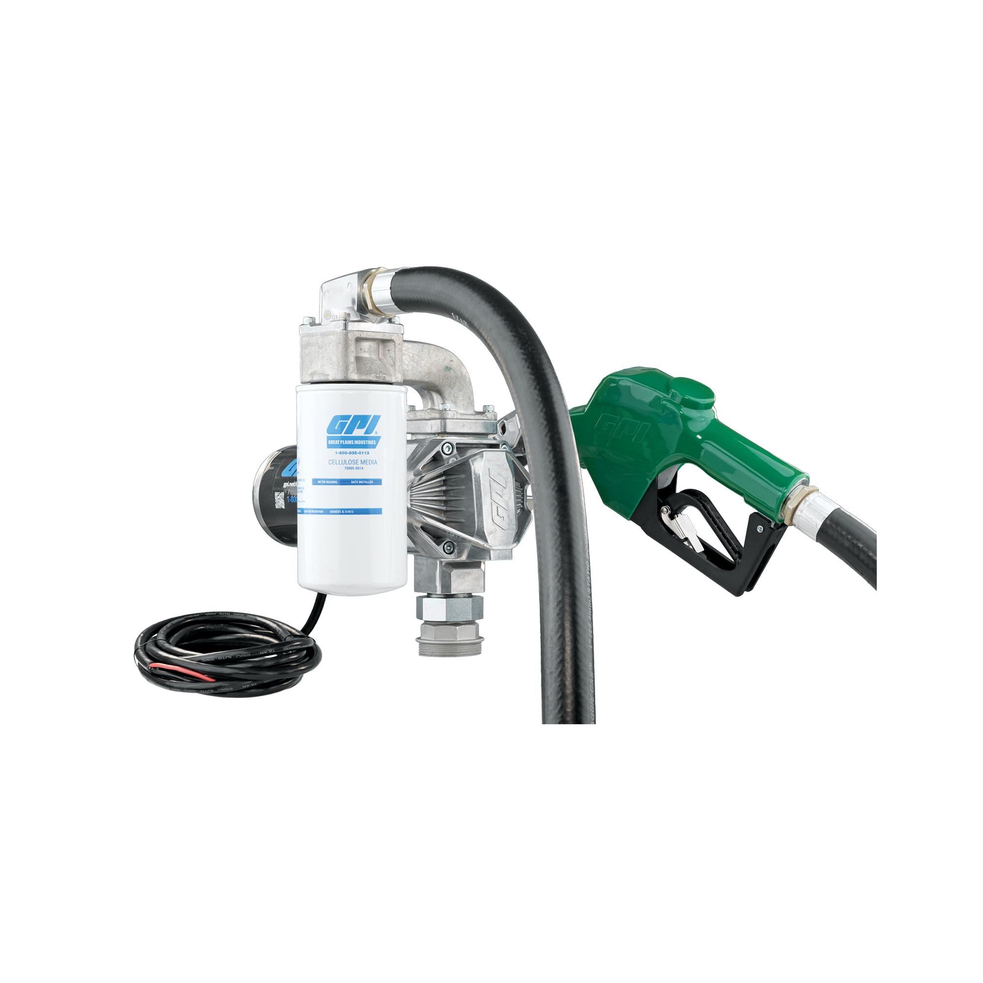 GPI Fuel Transfer Pump — 20 GPM, 12V, Auto Diesel Nozzle, Filter