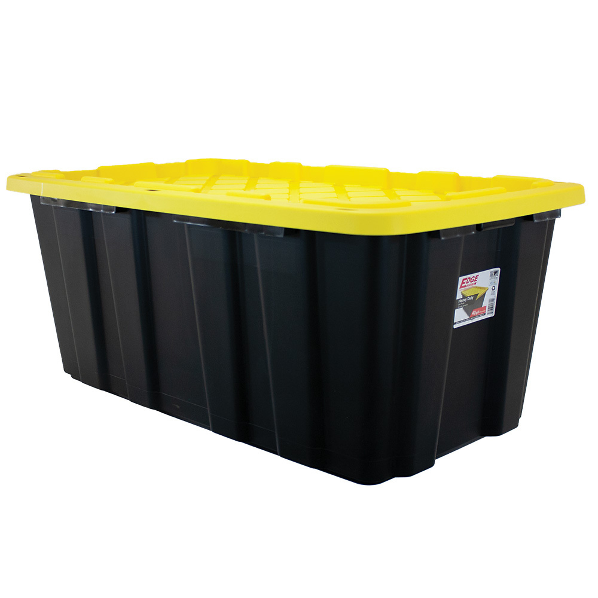 Edge Plastics 40-Gallon Tough Tote, Black Base, Yellow Lid, Model