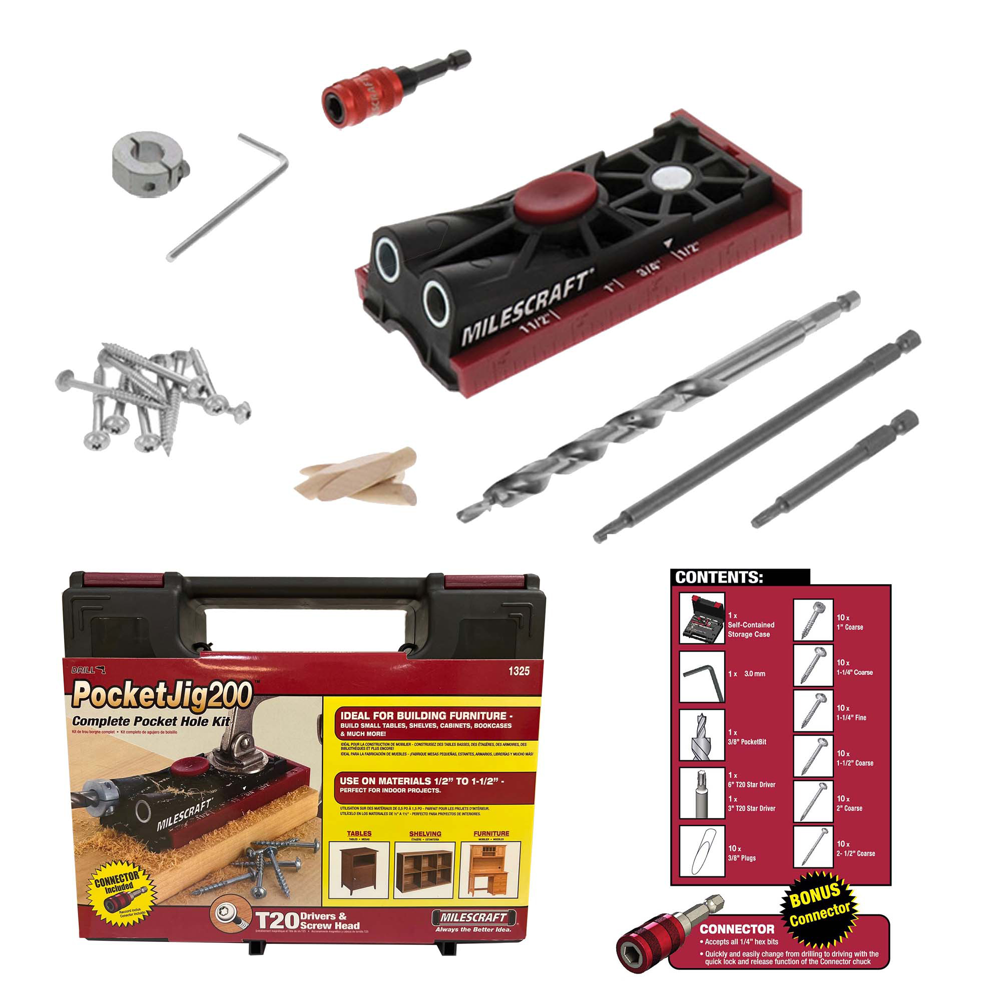Milescraft Pocket Jig 200 — Complete Pocket Hole Jig Kit, Multiple
