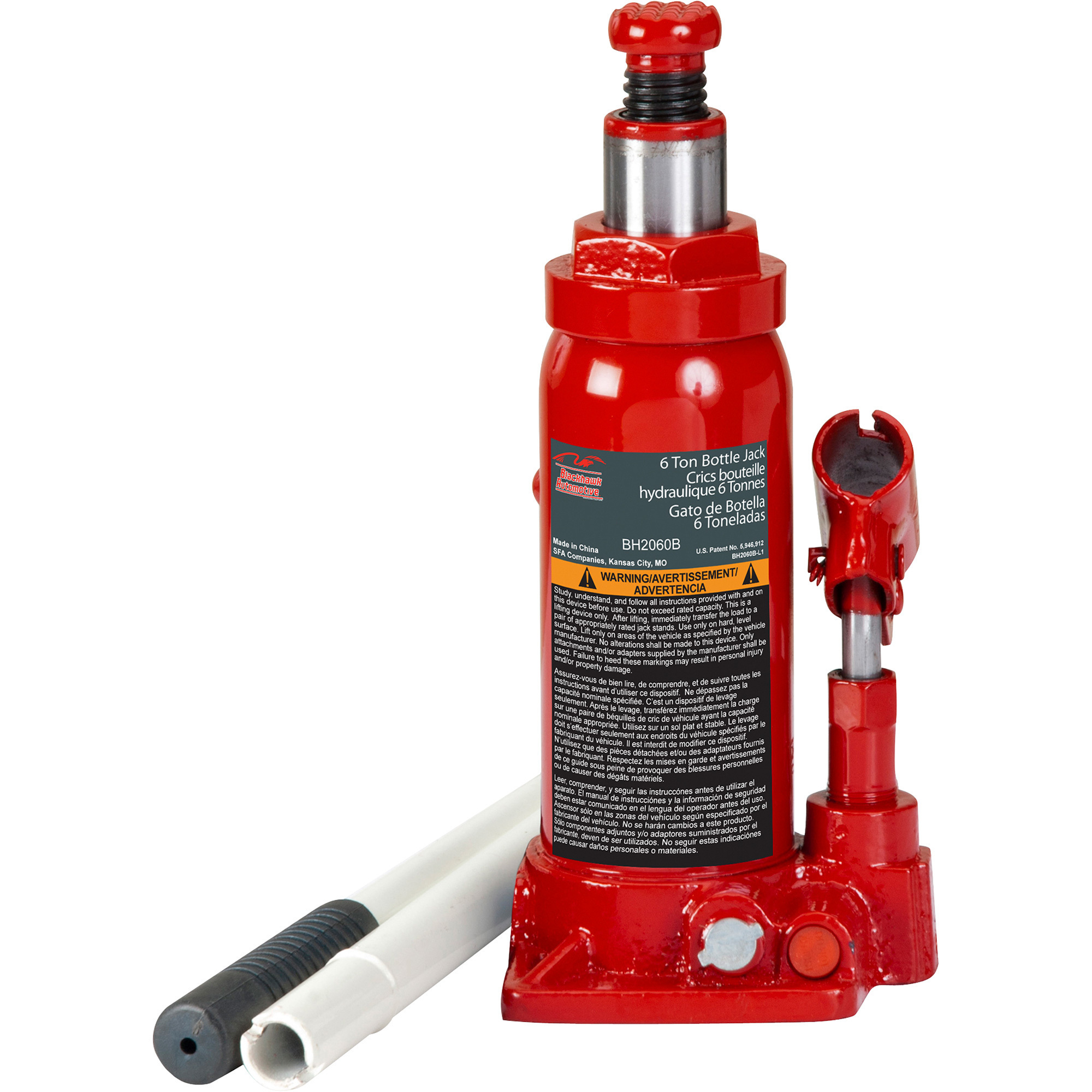 Blackhawk 4 6-Ton Hydraulic Side Pump Bottle Jack, Model# BH2060B
