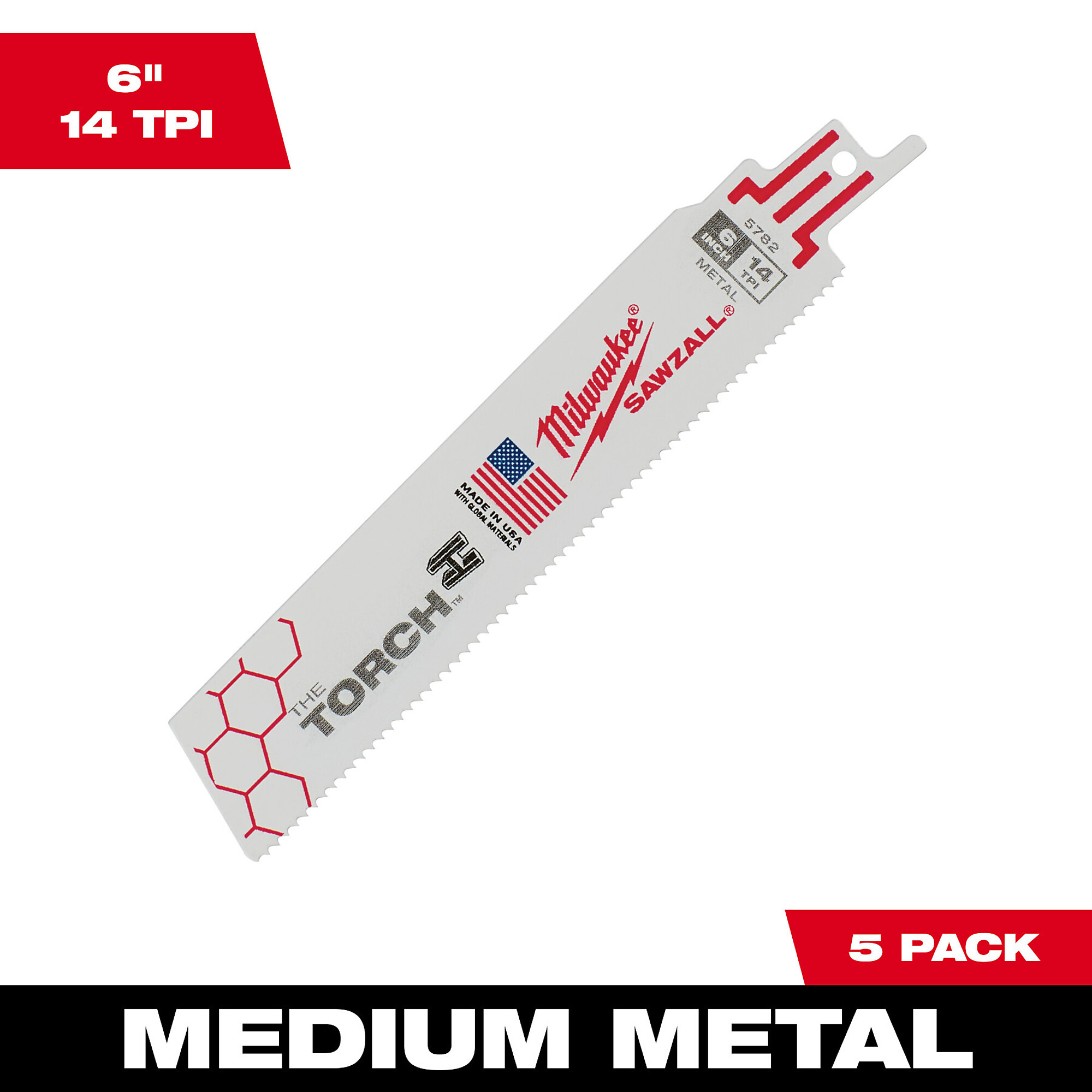 Hoja de corte de metal con antorcha Milwaukee Sawzall, paquete de 5, 6 pulgadas, 14 TPI, modelo # - Imagen 1 de 11