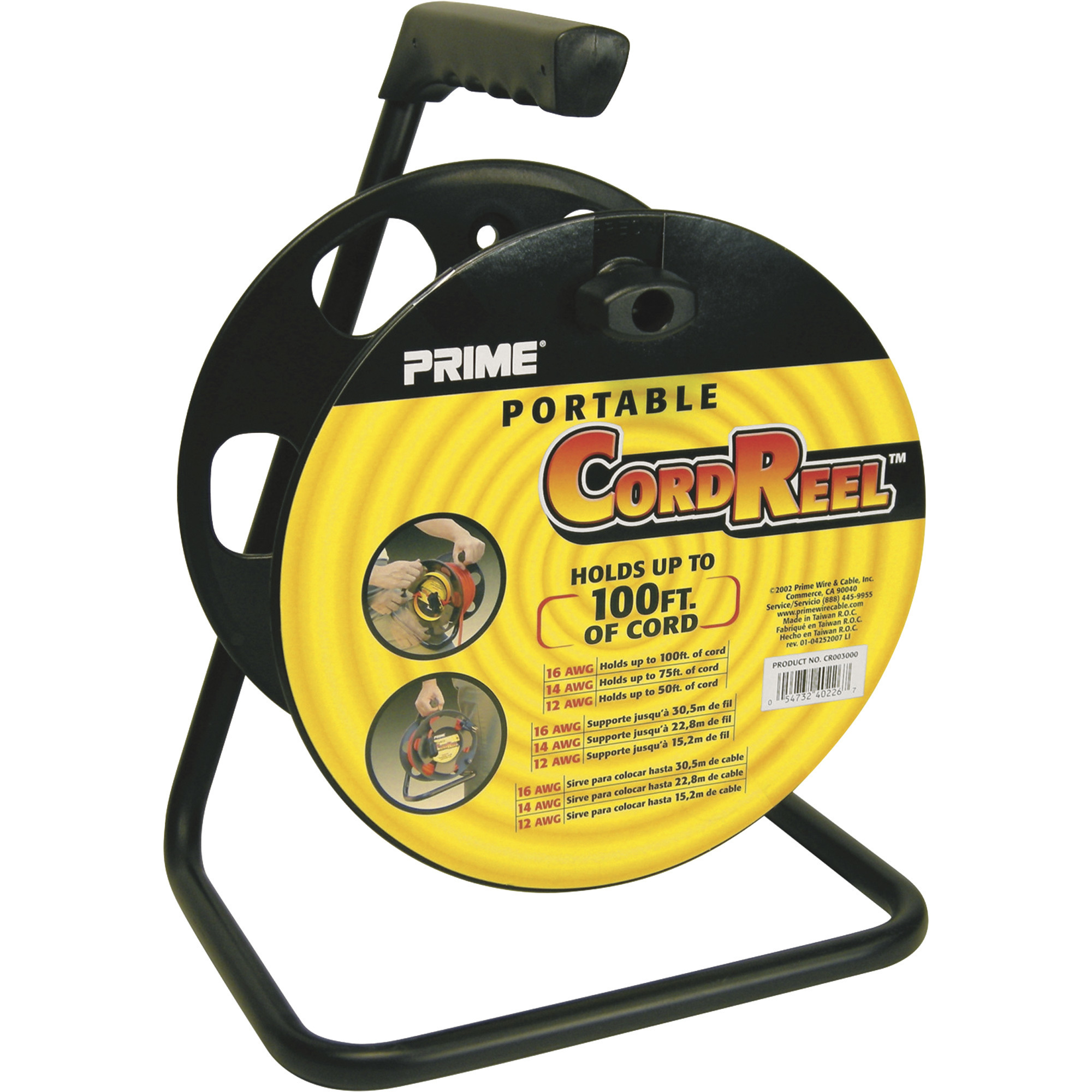 Prime Wire & Cable Portable Extension Cord Storage Reel with Metal Stand,