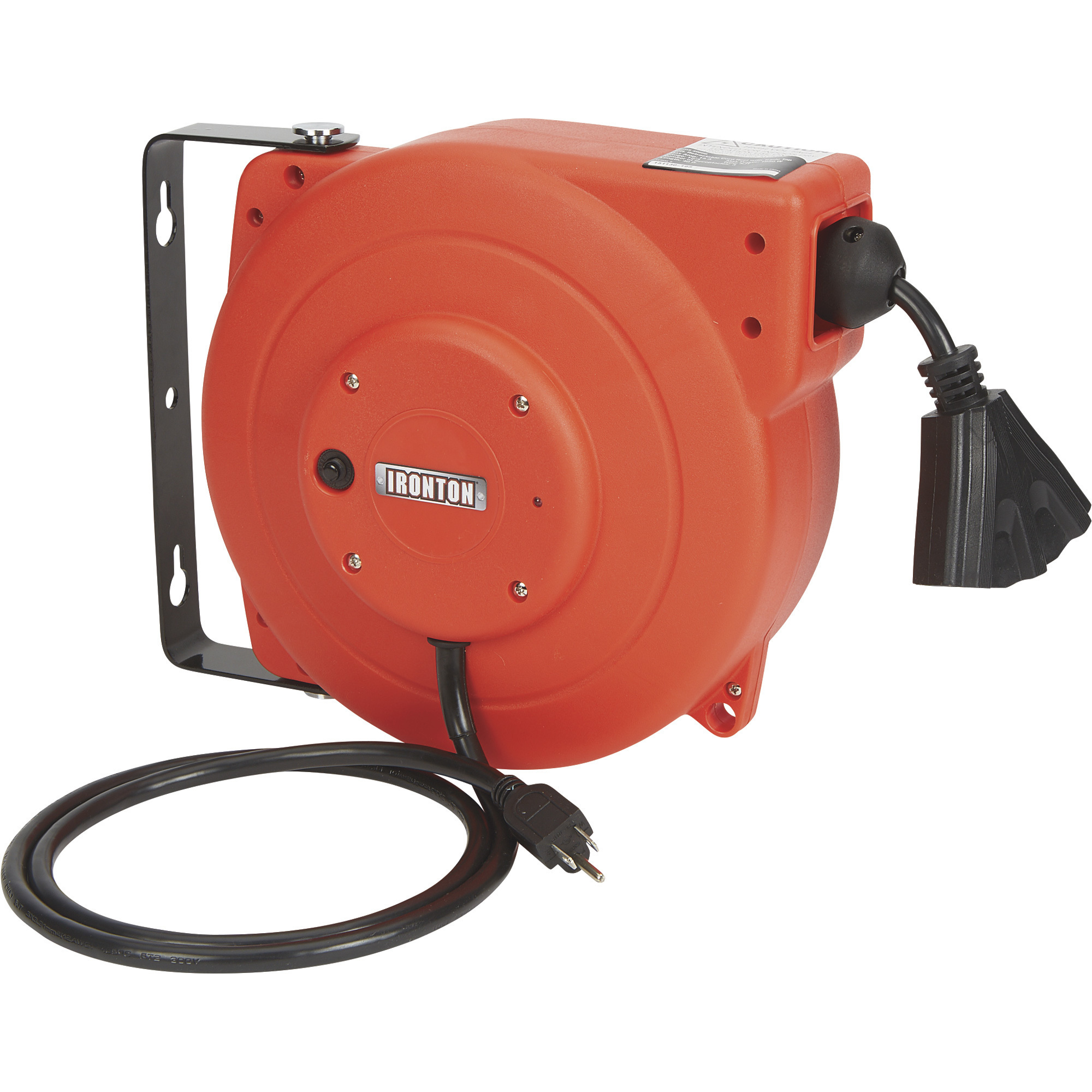 Ironton Retractable Extension Cord Reel - 40ft 12/3, Triple Tap