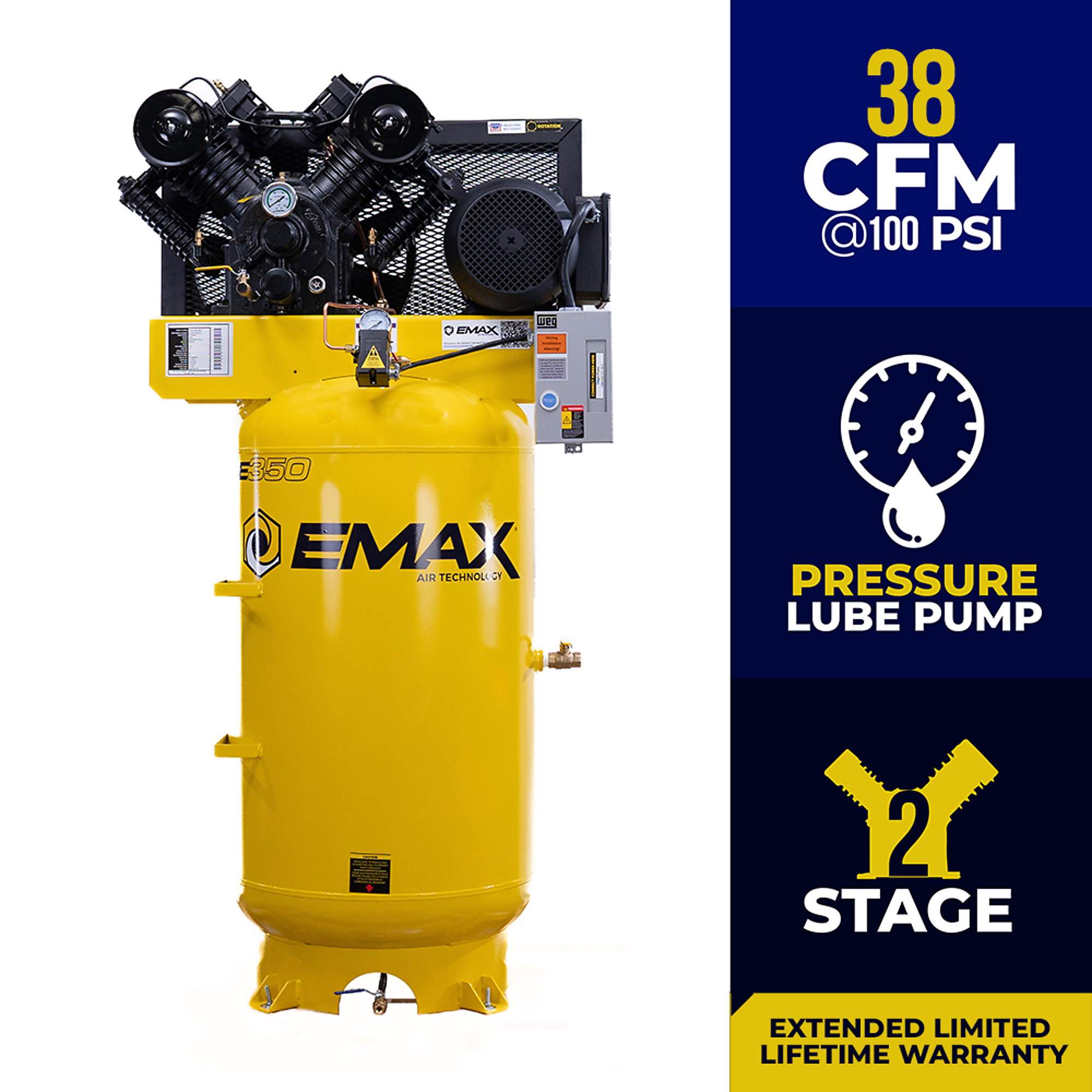 EMAX Industrial 10 HP 2-Stage 80-Gallon Vertical Air Compressor- 230V 1-Phase