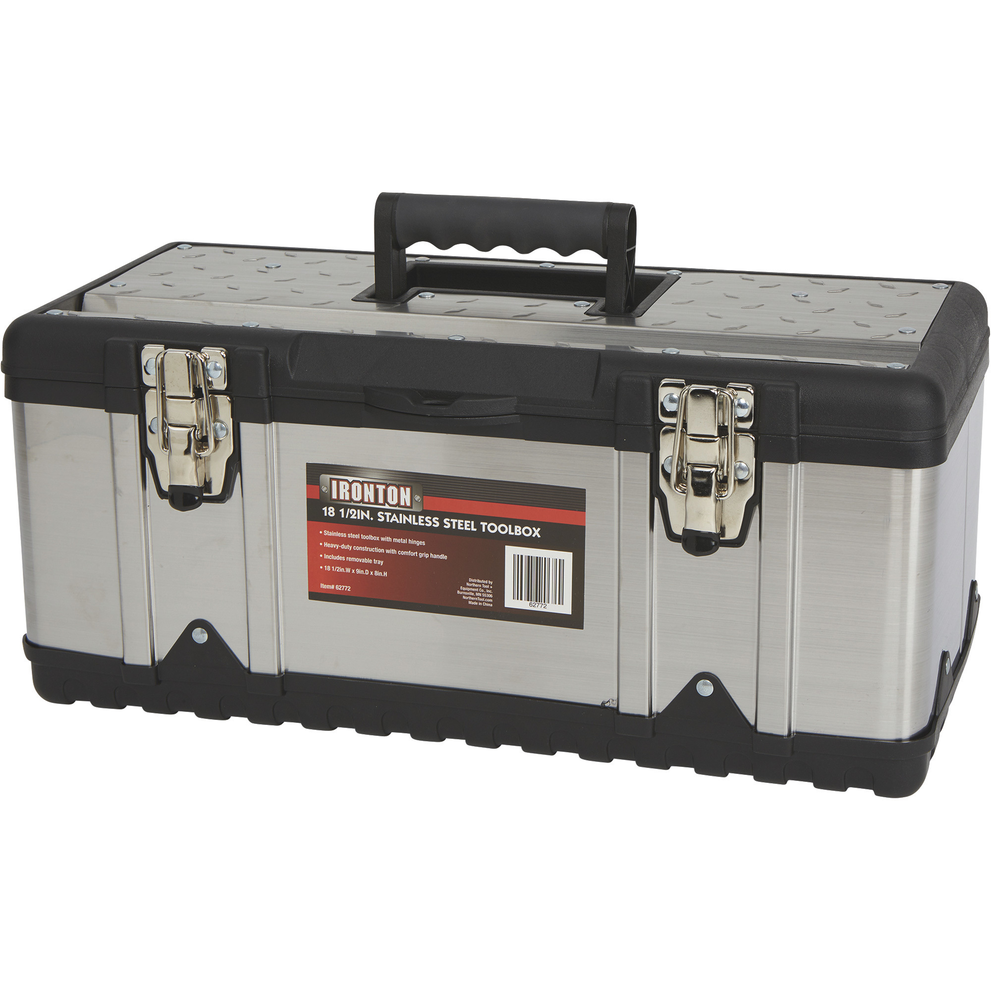 Ironton 18.5in. Stainless Steel Toolbox — 18 1/2in.W x 9in.D x 8in.H