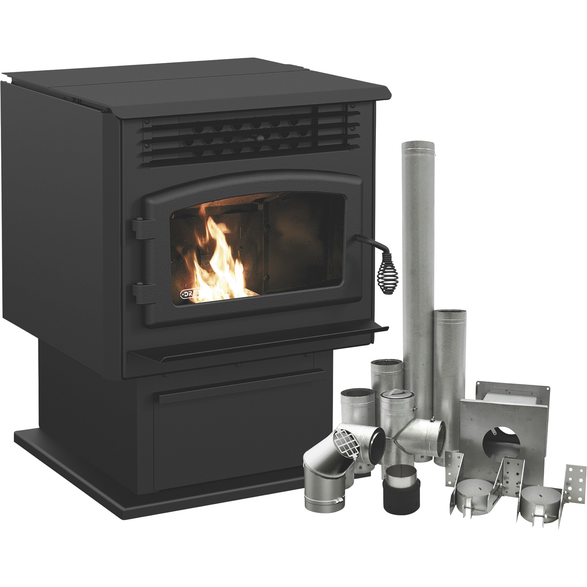 Drolet Pellet Stove with Ground Floor Vent Kit -28,540 BTU ECO-55 & VOPKGF03