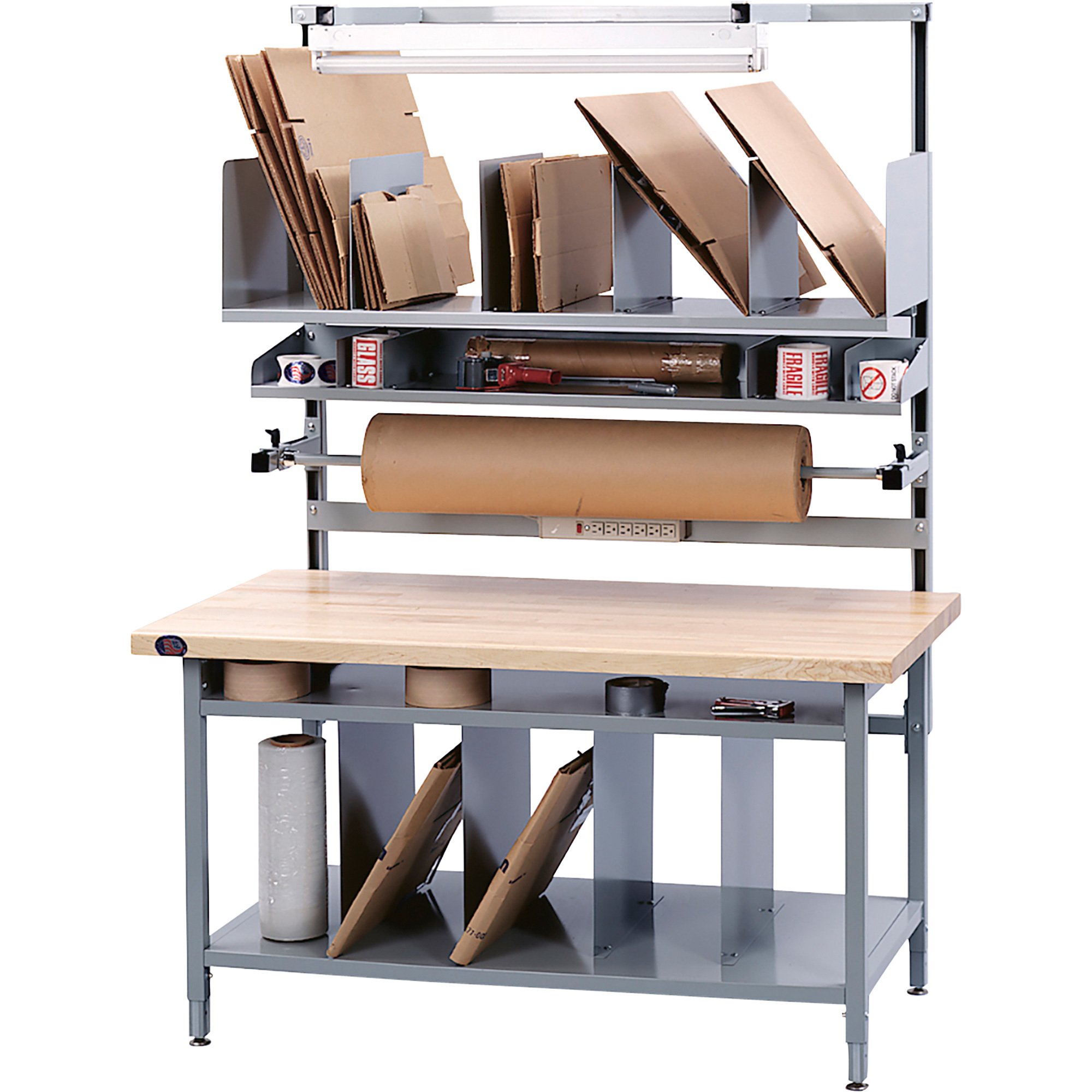Pro-Line G Solid Maple/Steel Packaging Workbench-60inWx30inDx30-36inH