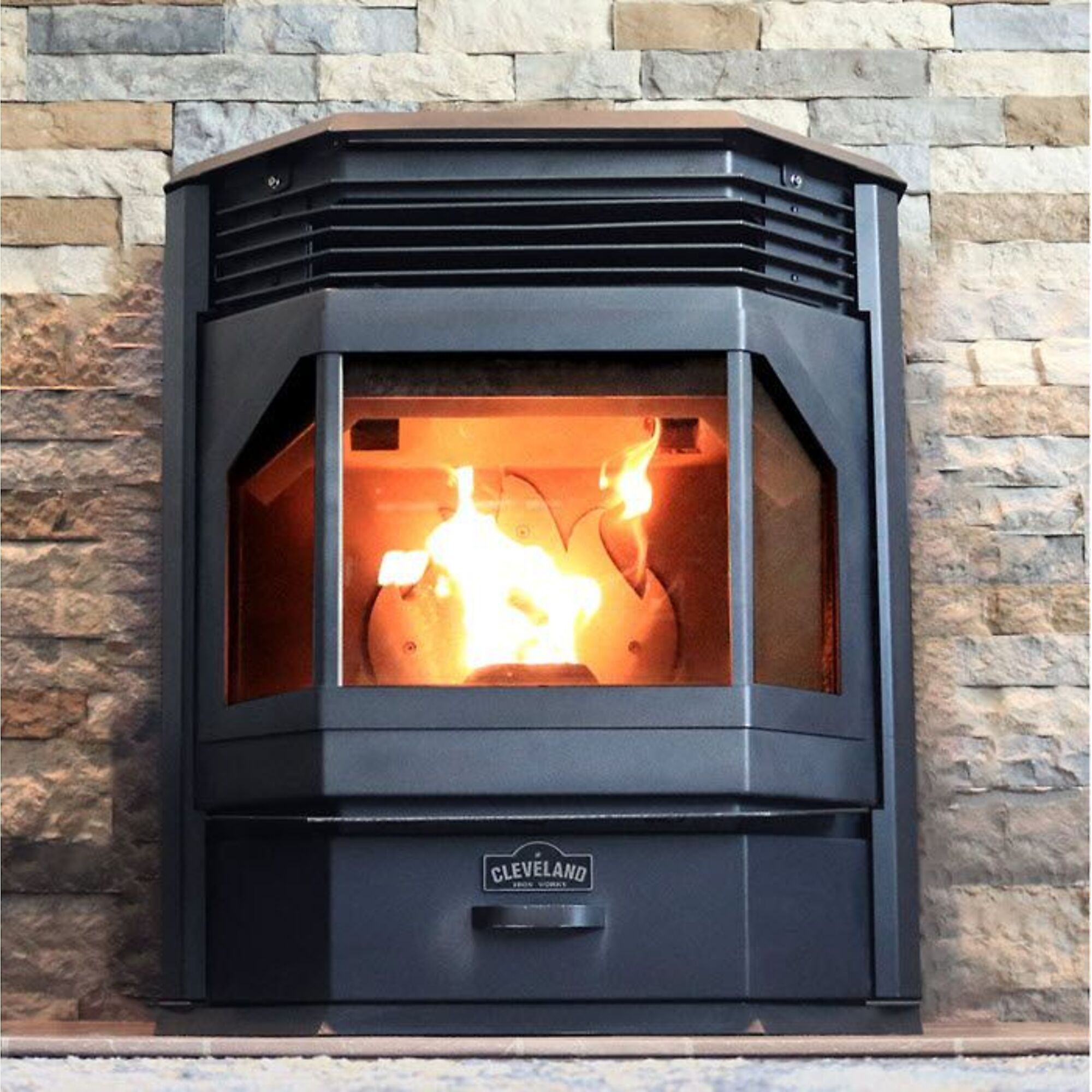 Cleveland Iron Works Bay Front Pellet Stove with Smart Home Technology — 49,259