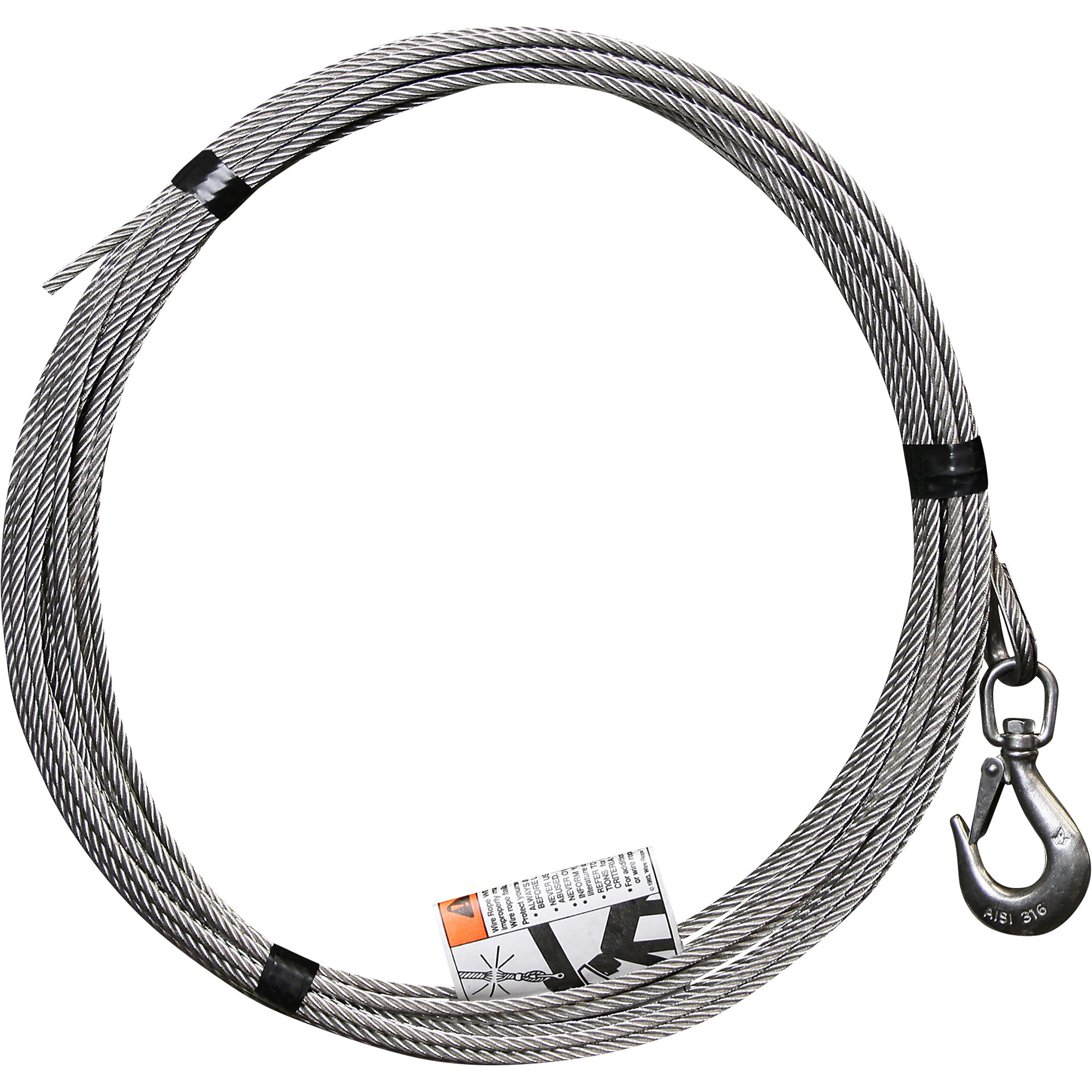 OZ Lifting Products Stainless Steel Wire Rope Assembly, 3/16in. x 90ft ...