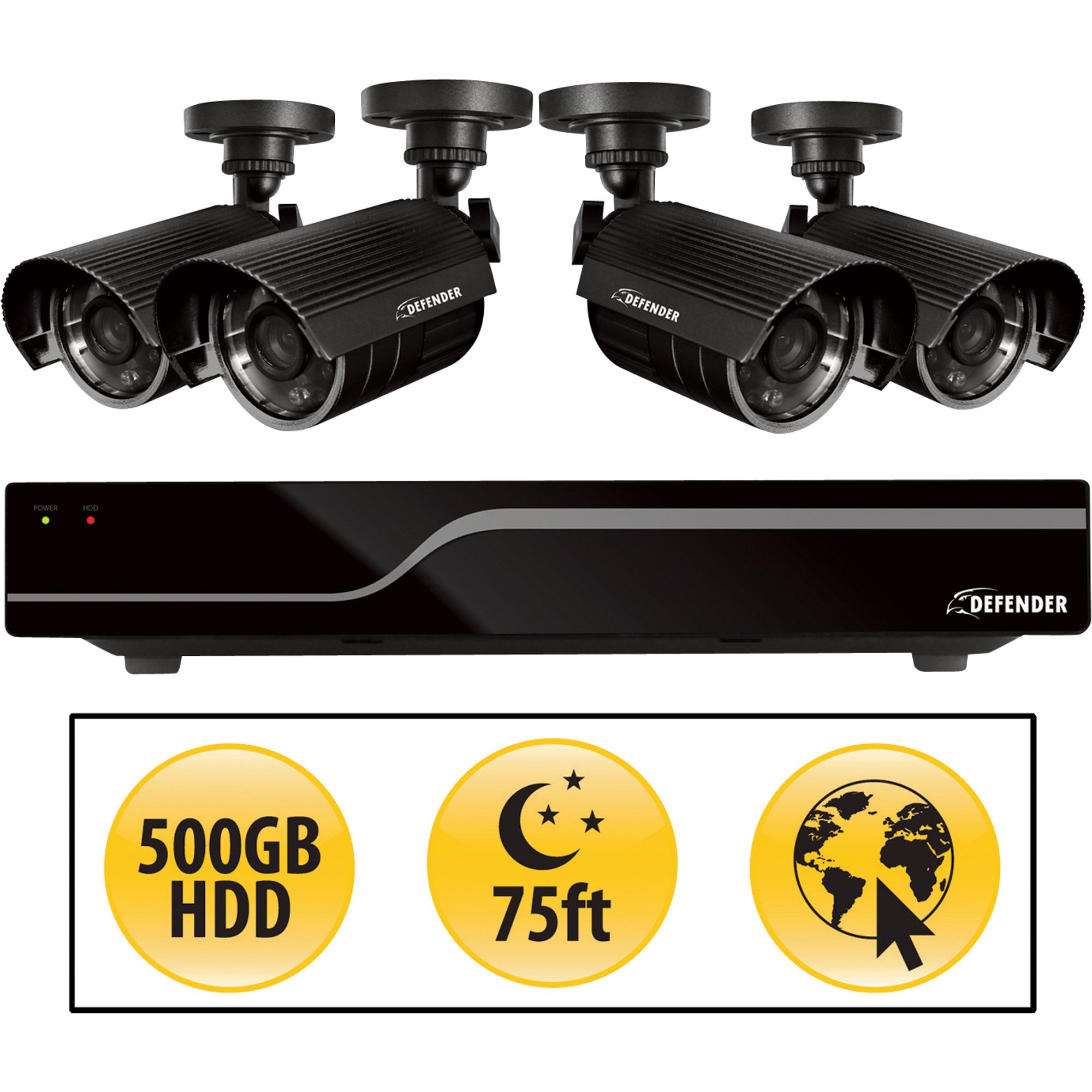 Security Camera Models Defender DVR Surveillance System — 8-Channel DVR with 4 High-Resolution ...