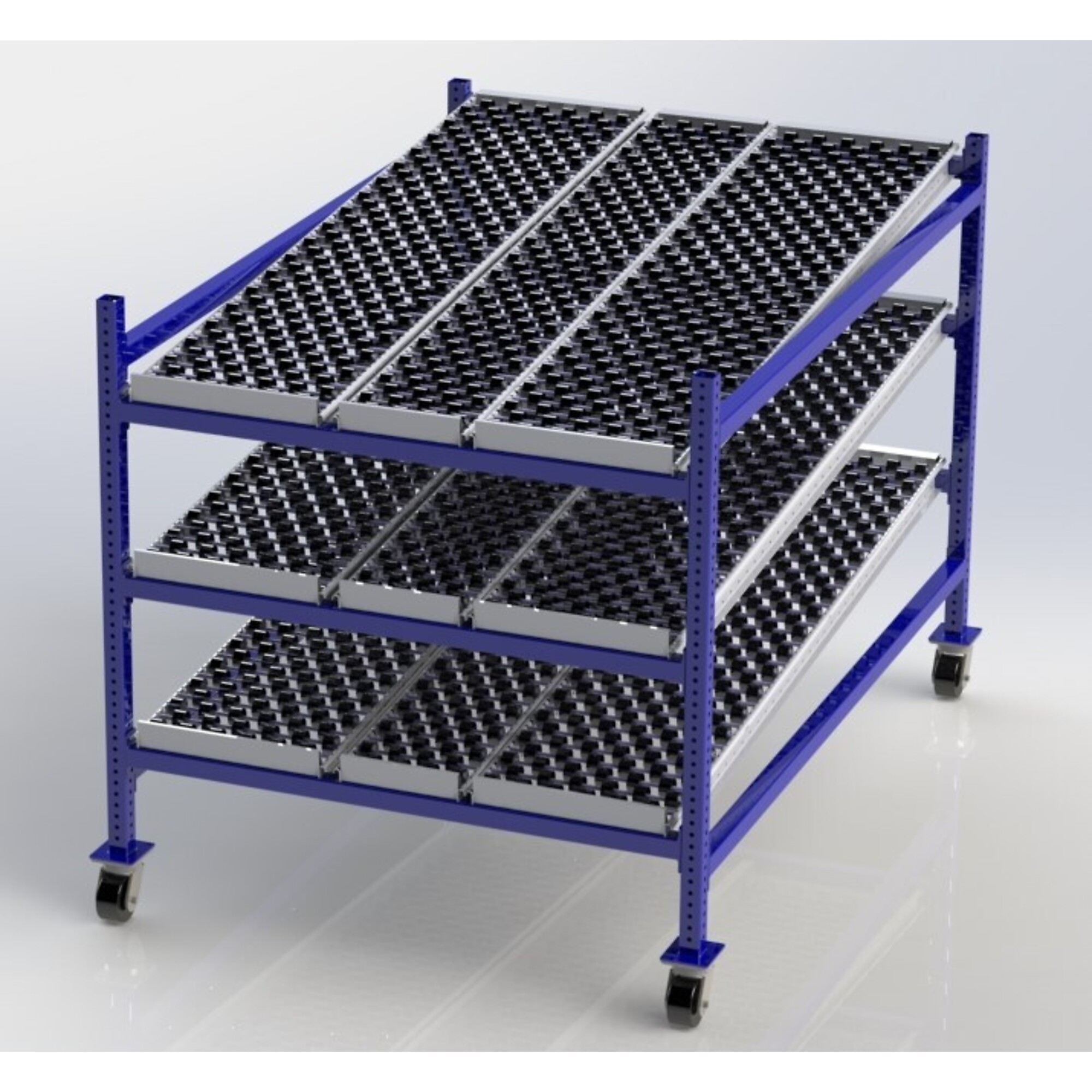 Gravity Rolling Racks Flow Racks Unex Mobile Wheeled Gravity Flow Rack, 60in. x 48in. x 72in., Model ...