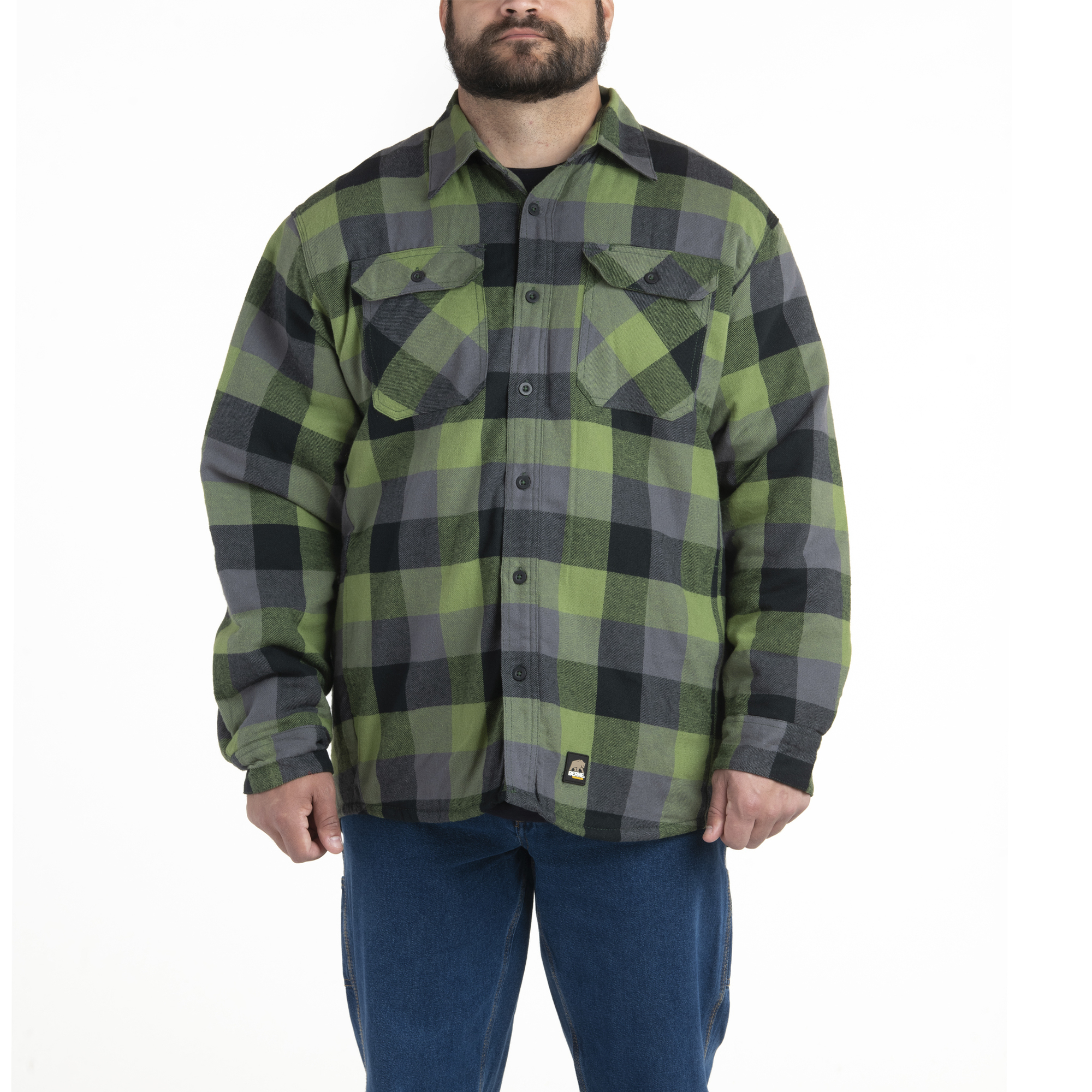 Timber Apparel Berne Apparel, Timber Flannel Shirt Jacket, Size L, Color Plaid Green E ...