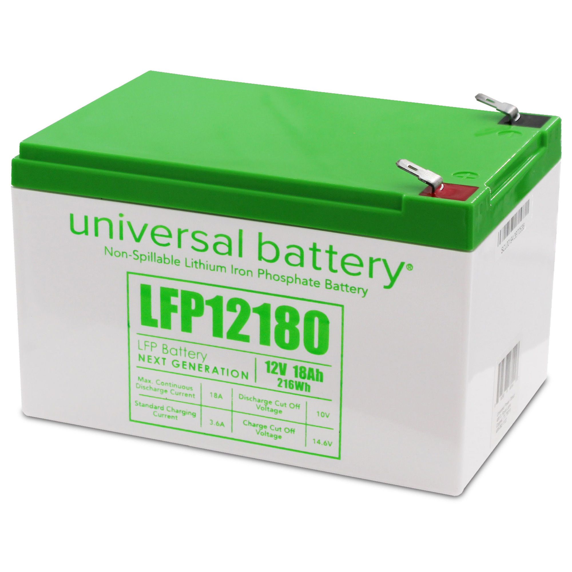 UPG, 12.8V 18Ah in 12Ah Case F2 LFP Battery, Volts 12 Amp Hours 18 ...