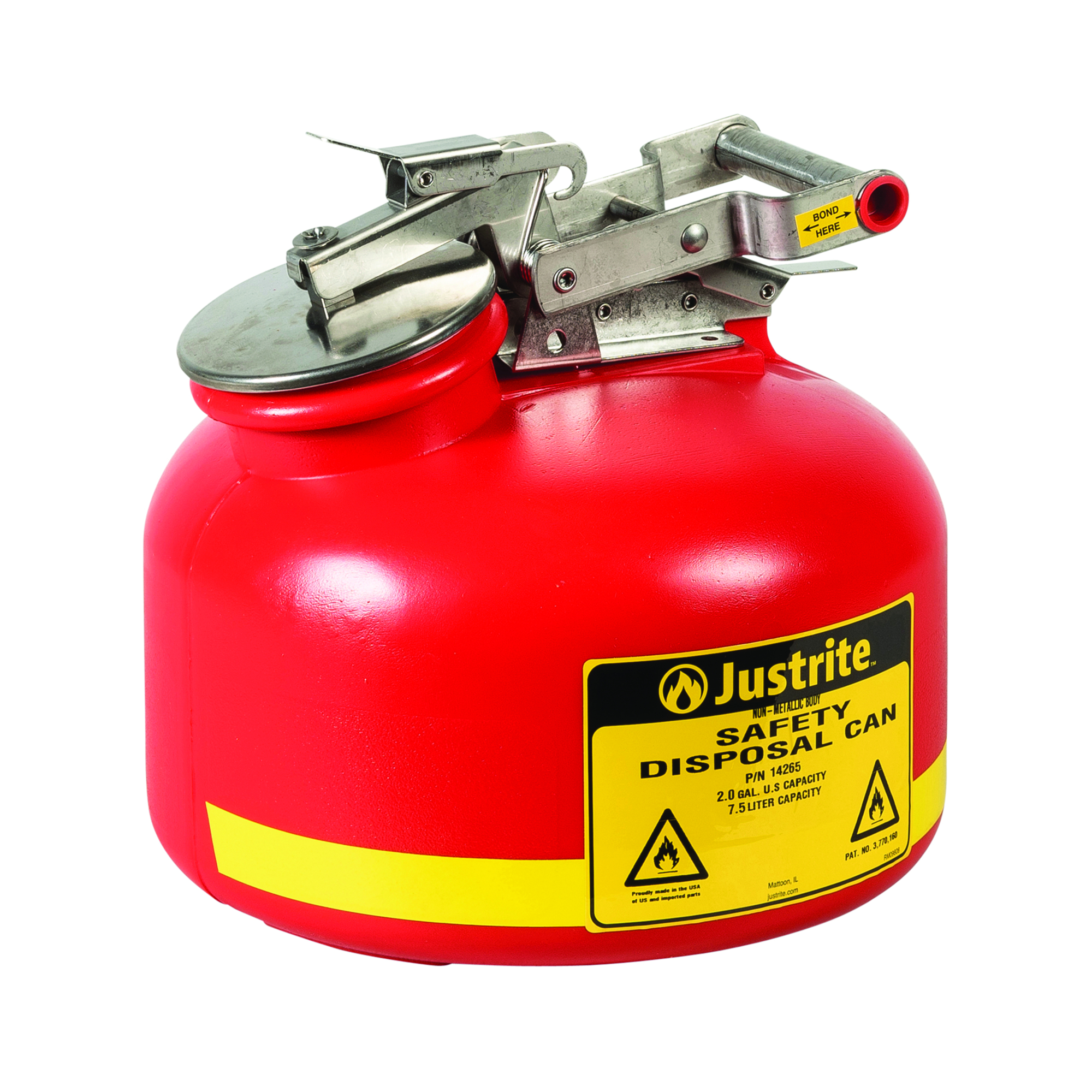 Justrite Polyethylene Safety Can for Liquid Disposal — 2 Gallons, Built ...