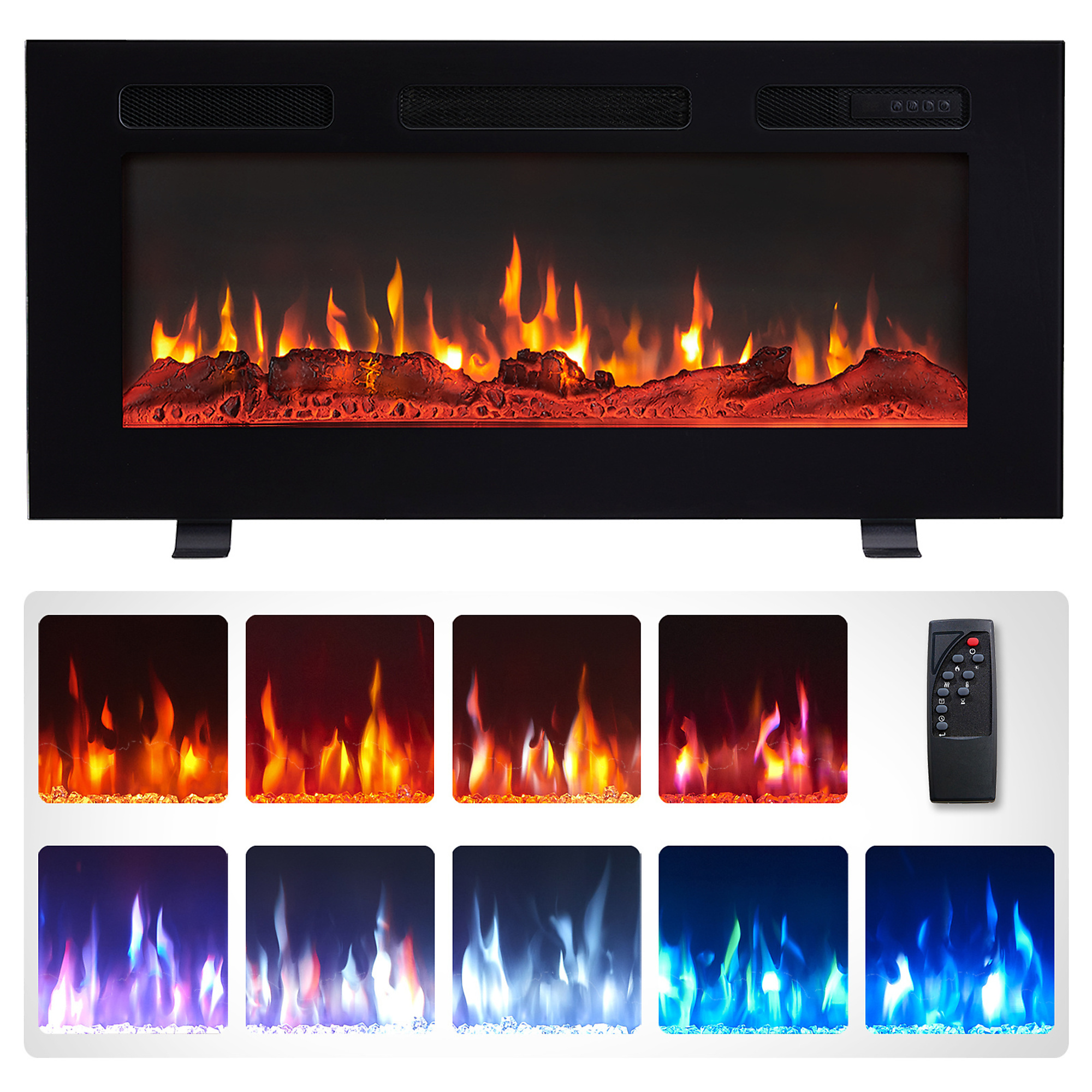 36 in. Freestanding and Wall Mounted Electric Fireplace with Multi ...