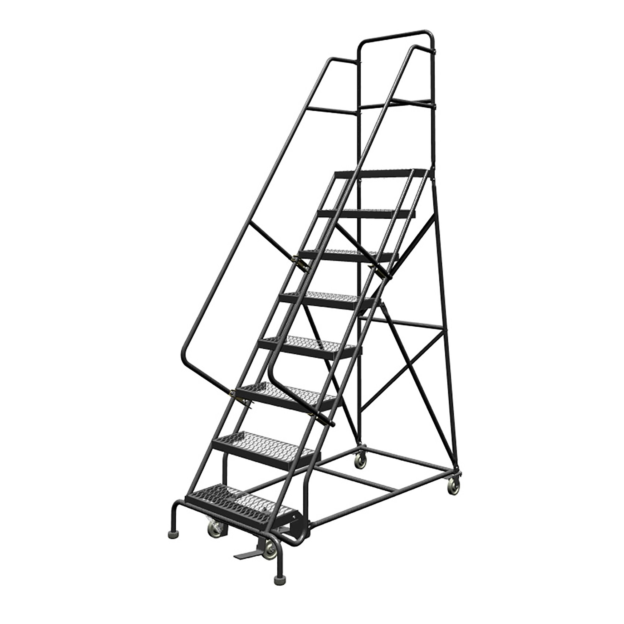 Tri-Arc 8-Step Steel Rolling Ladder with Serrated Steps— Gray, Swivel ...