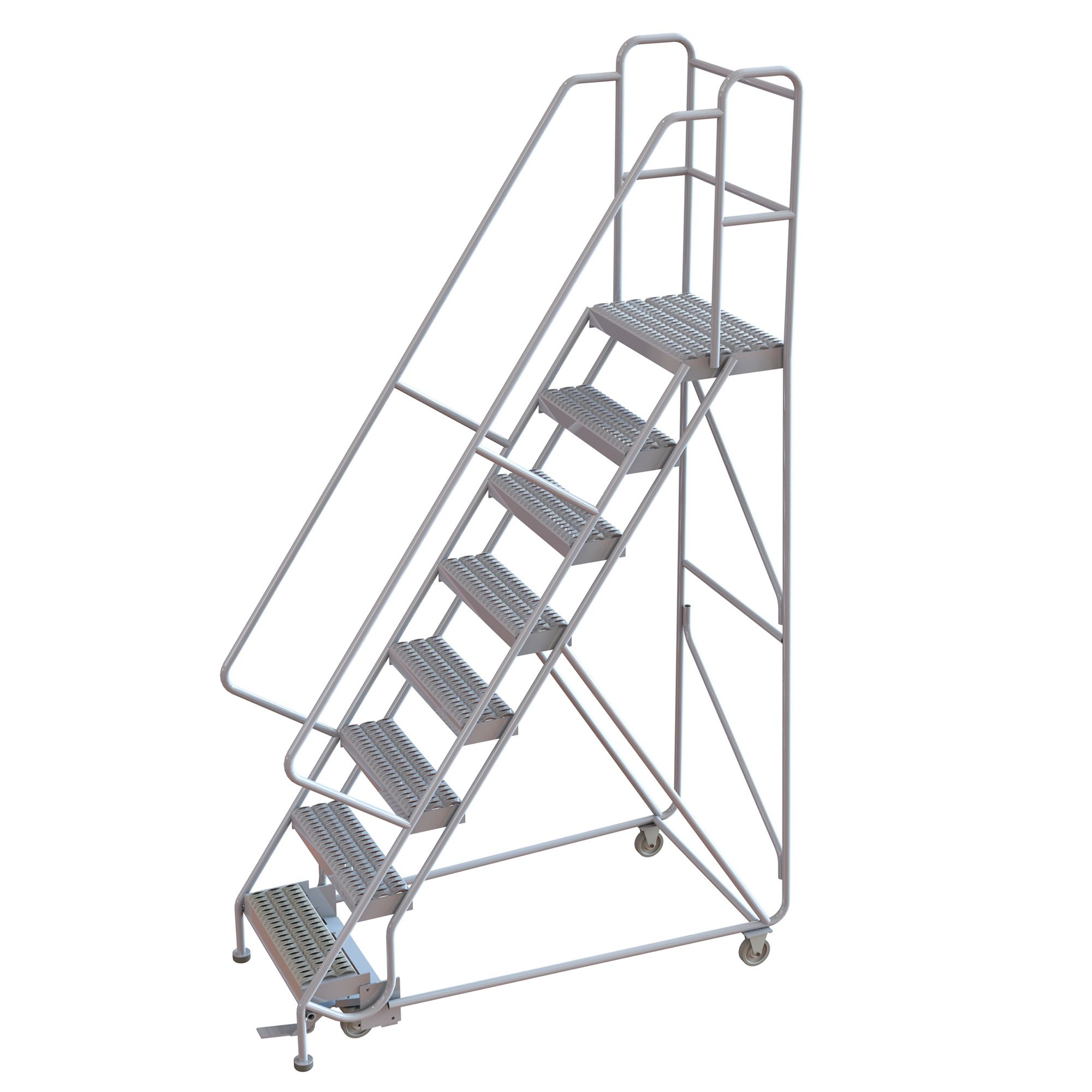 Tri-Arc 8-Step Aluminum Rolling Ladder with Serrated Steps — 24in.W x ...