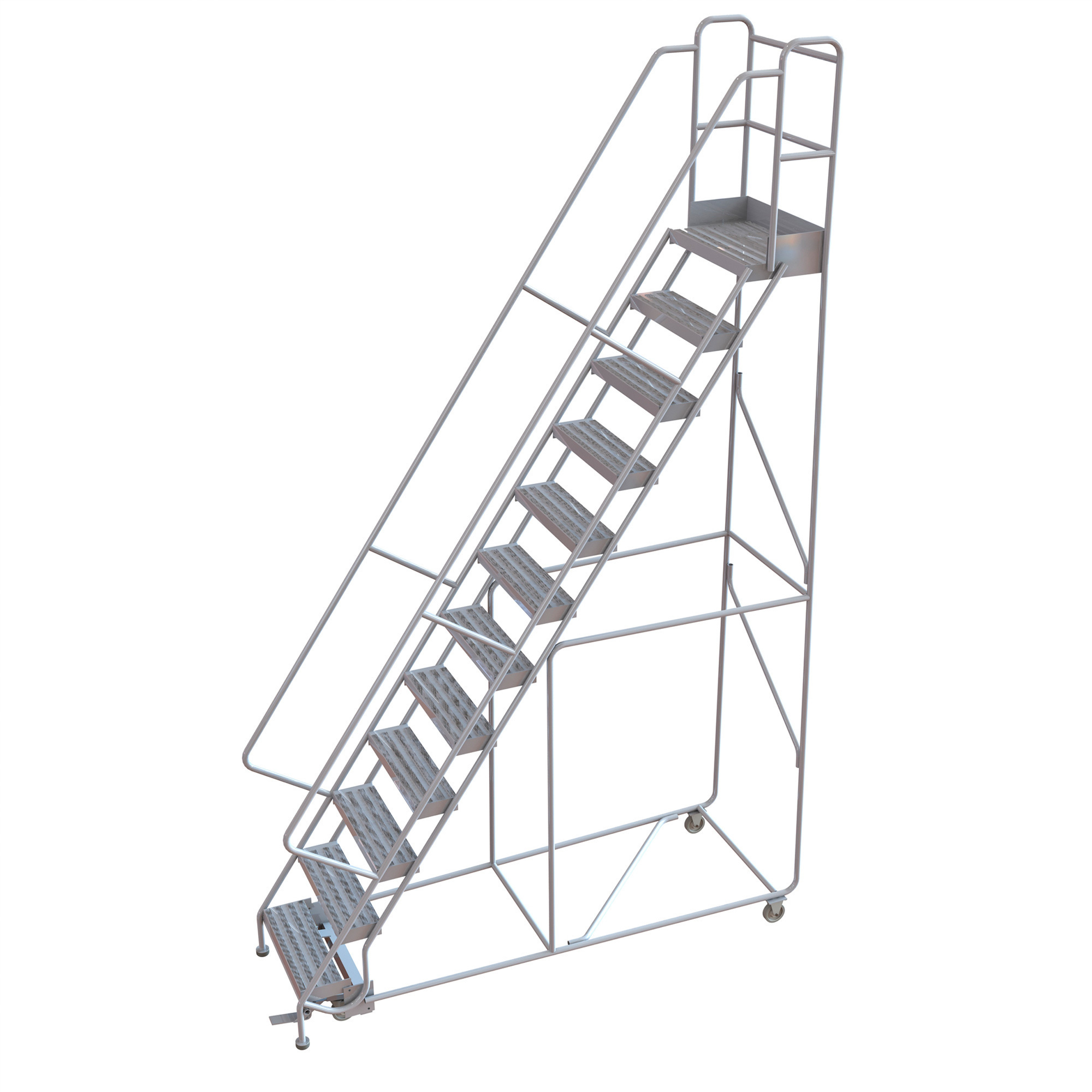 Tri-Arc 12-Step Mobile Aluminum Ladder with Ribbed Steps — 24in.W x ...