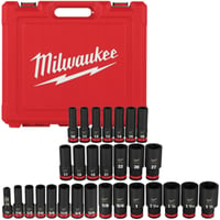 Milwaukee Shockwave tm Impact Duty tm 1 2in. Drive SAE and Metric Deep 6 Point Socket Set 29 Pc. Model 49 66 7016 Northern Tool