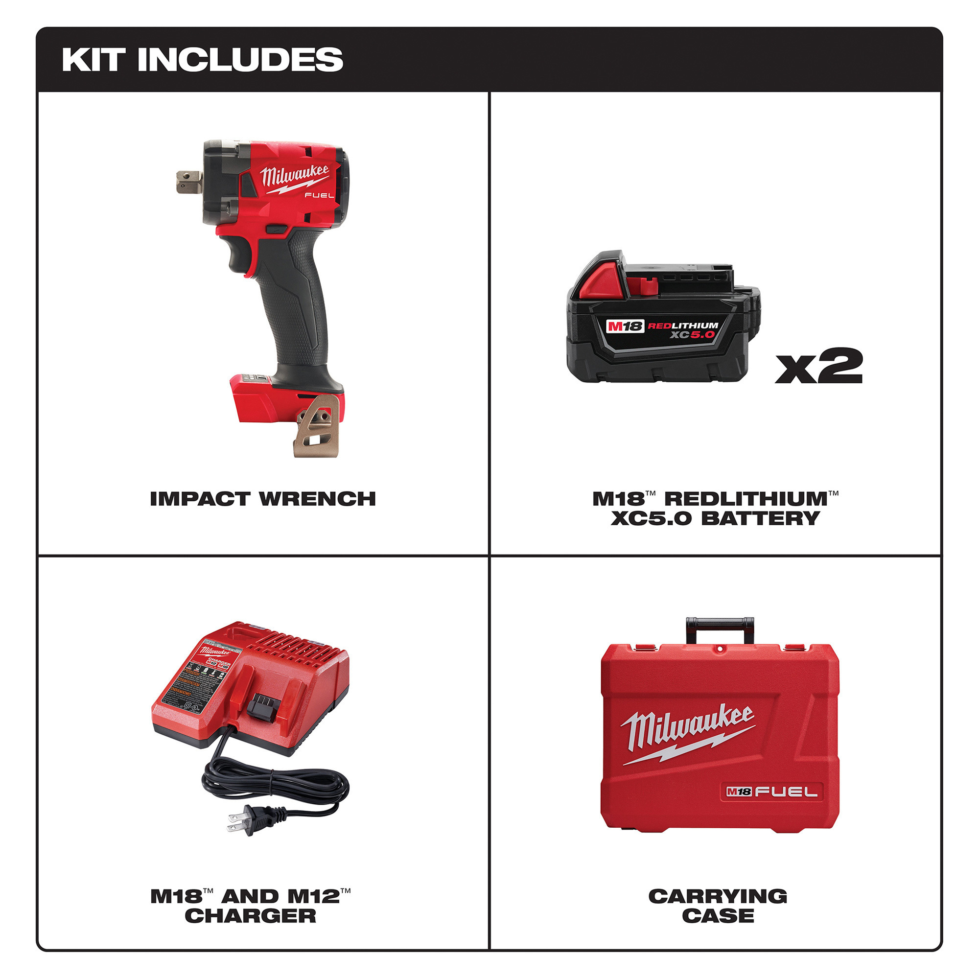 Milwaukee M18 FUEL Compact Impact Wrench with Pin Detent Kit, 1/2in. Drive, 250