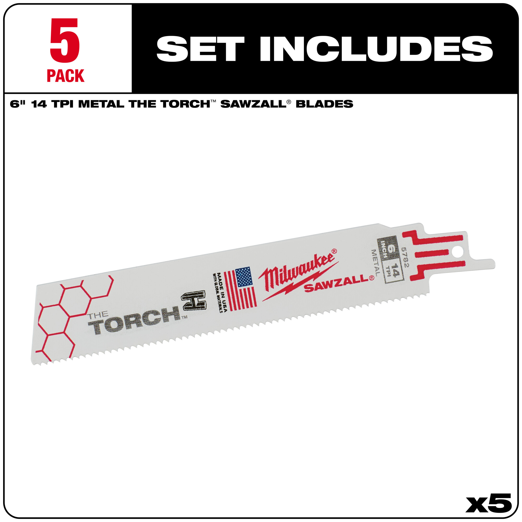 Hoja de corte de metal con antorcha Milwaukee Sawzall, paquete de 5, 6 pulgadas, 14 TPI, modelo # - Imagen 2 de 11