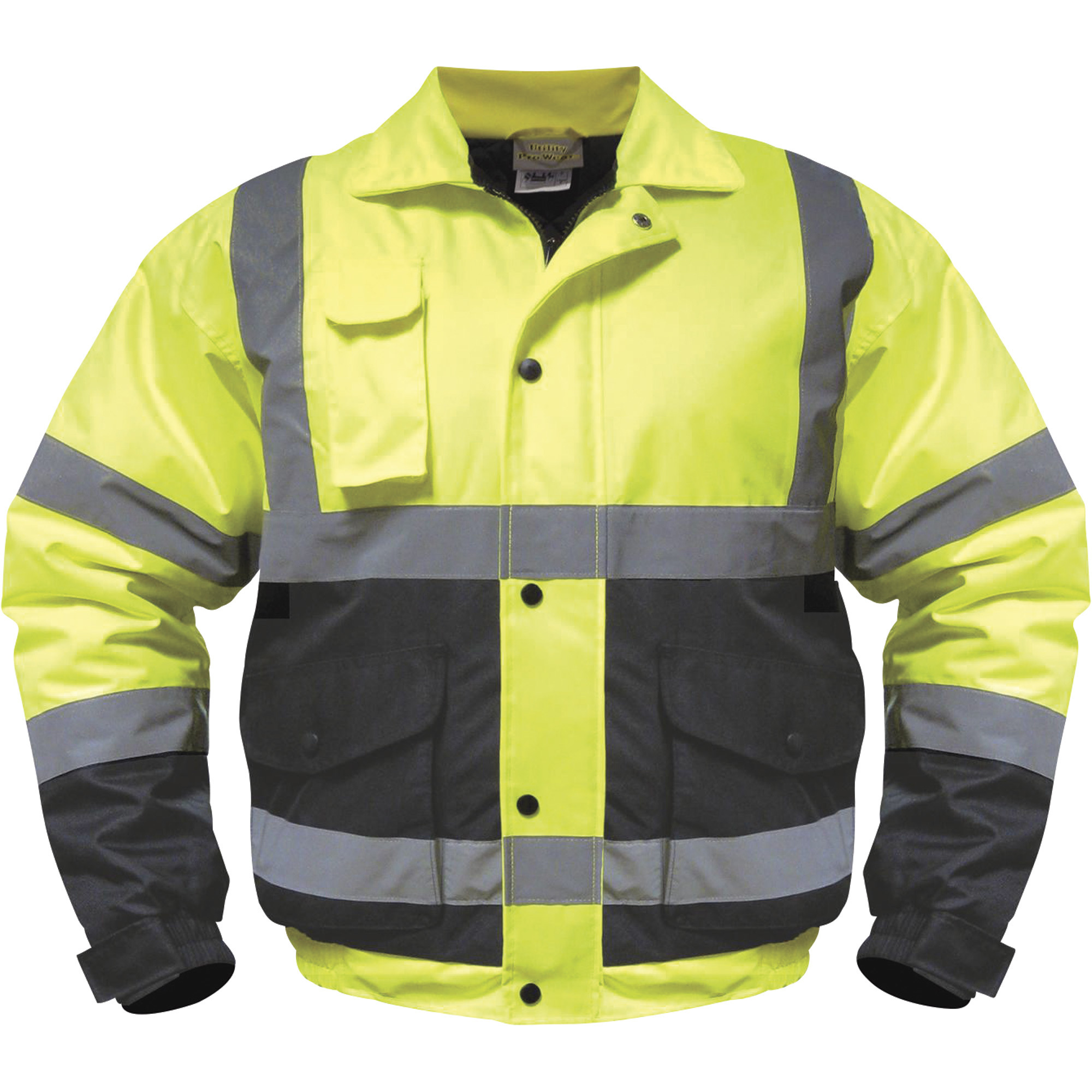 Utility Pro Men's Class 3 High Visibility Bomber Jacket, Lime/Black, Medium,