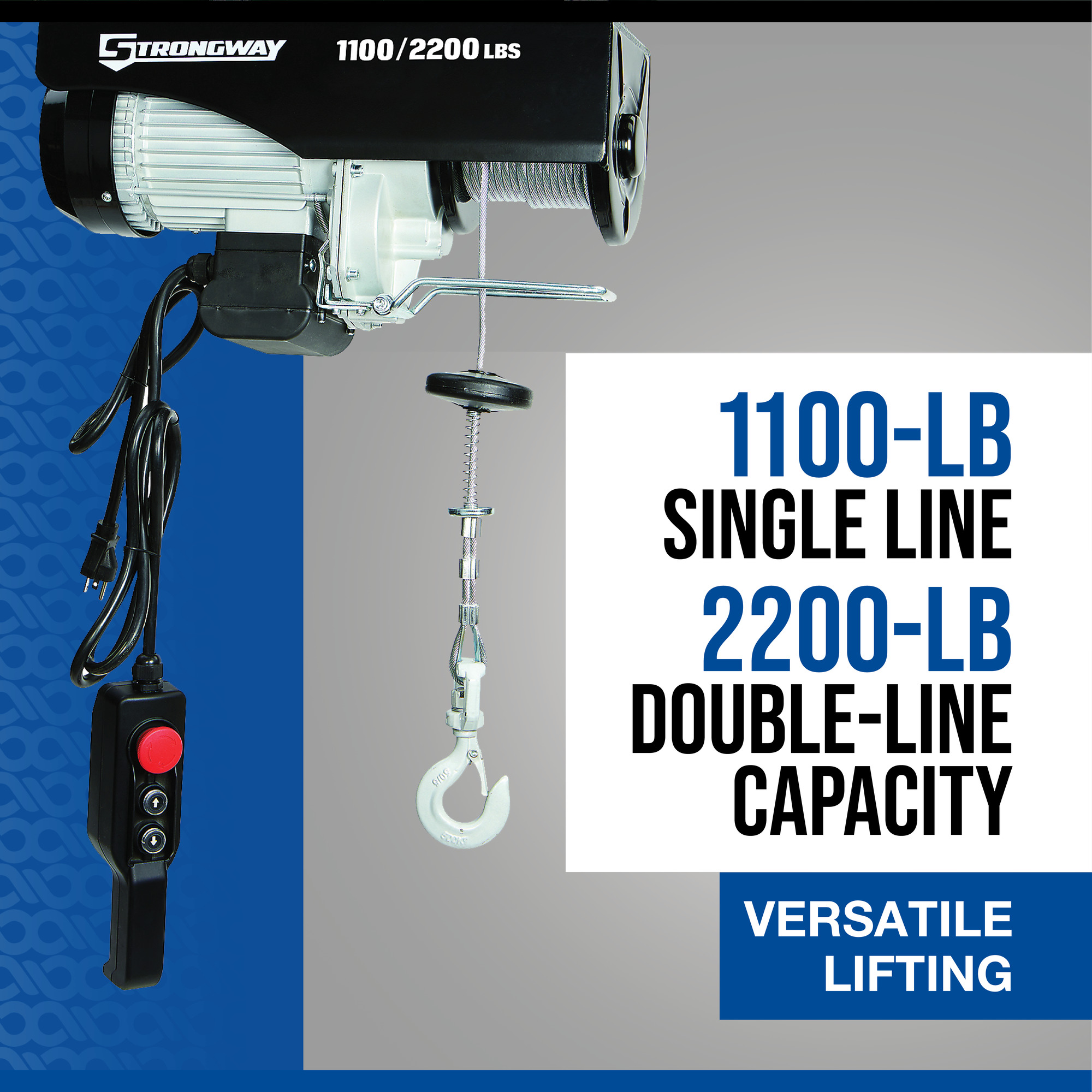 Strongway Electric Cable Hoist, 1100-Lb. Single-Line Capacity/2200-Lb.