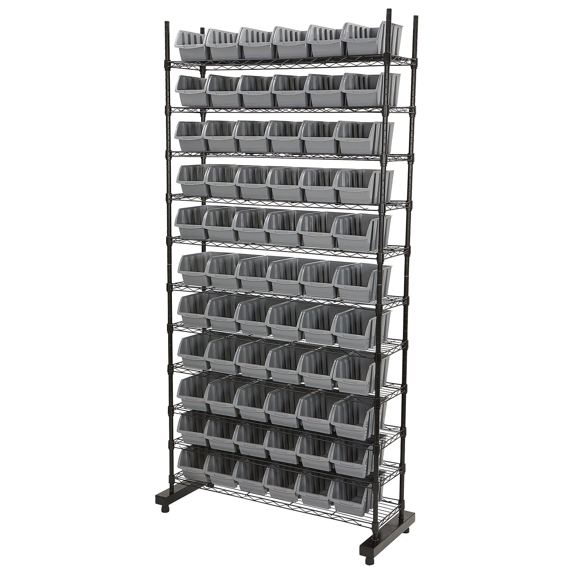 Strongway 12-Tier Single-Sided 66-Bin Wire Shelving Rack, 39-1/2in.W x 16in.D x