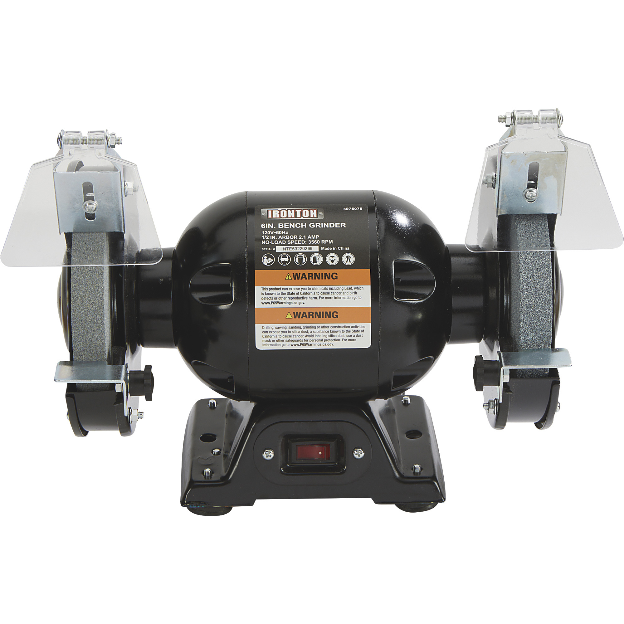 Ironton Benchtop Grinder with 6in. Wheel, 2.1 Amps, 1/2 HP, 3560 RPM Max.