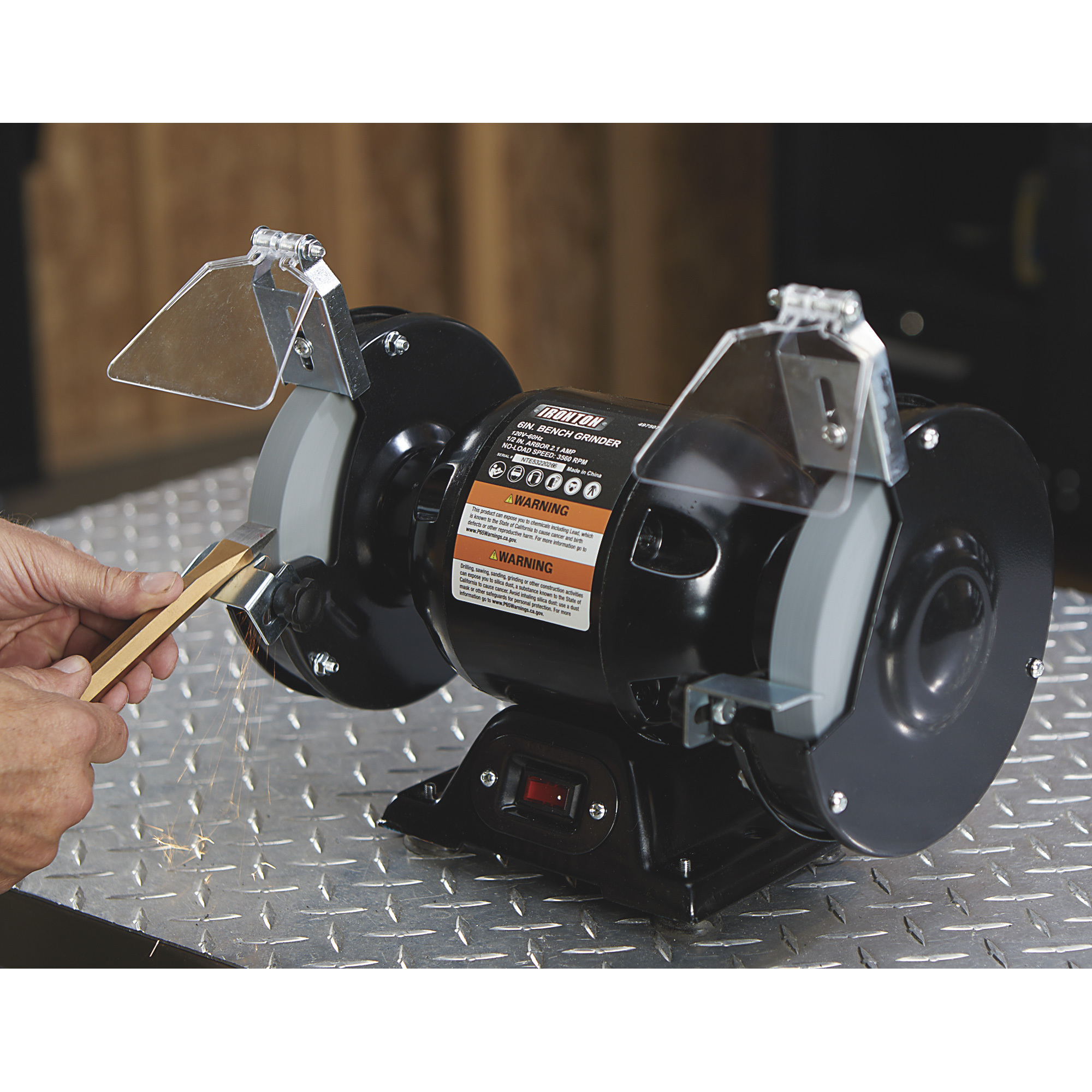 Ironton Benchtop Grinder with 6in. Wheel, 2.1 Amps, 1/2 HP, 3560 RPM Max.