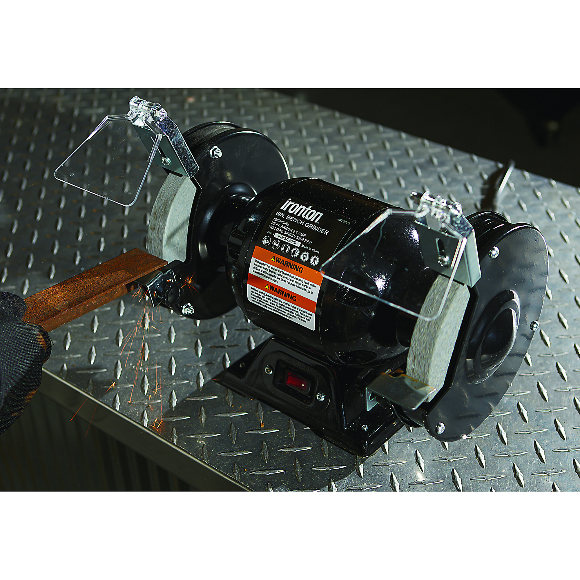 Ironton Benchtop Grinder with 6in. Wheel, 2.1 Amps, 1/2 HP, 3560 RPM Max.