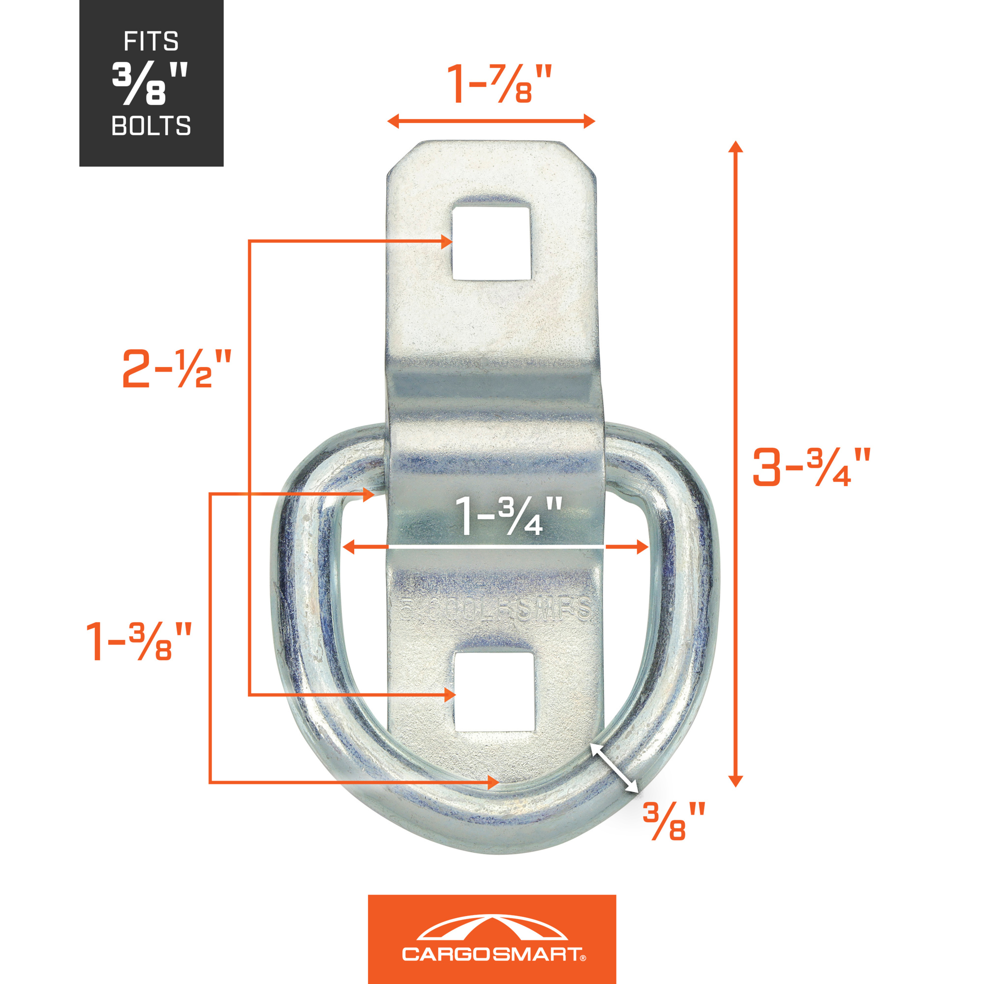 CargoSmart Bolt-On Standard-Duty D-Ring, 3/8in. Dia. - Picture 2 of 7