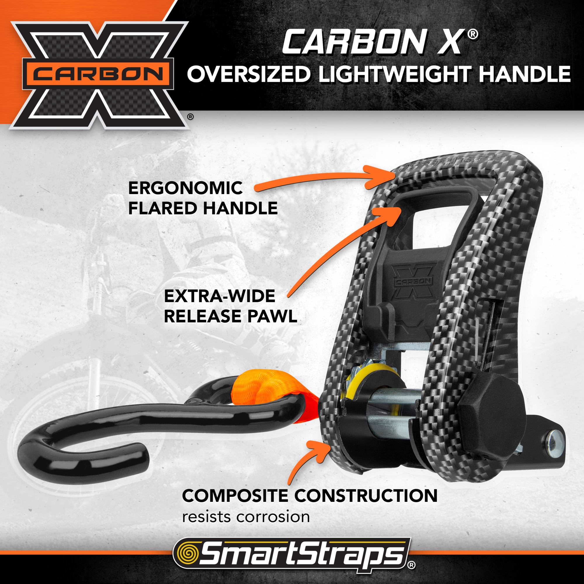 Correa de amarre de trinquete SmartStraps CarbonX Premium, paquete de 4, 1,125 pulgadas x 20 pies., - Imagen 2 de 9