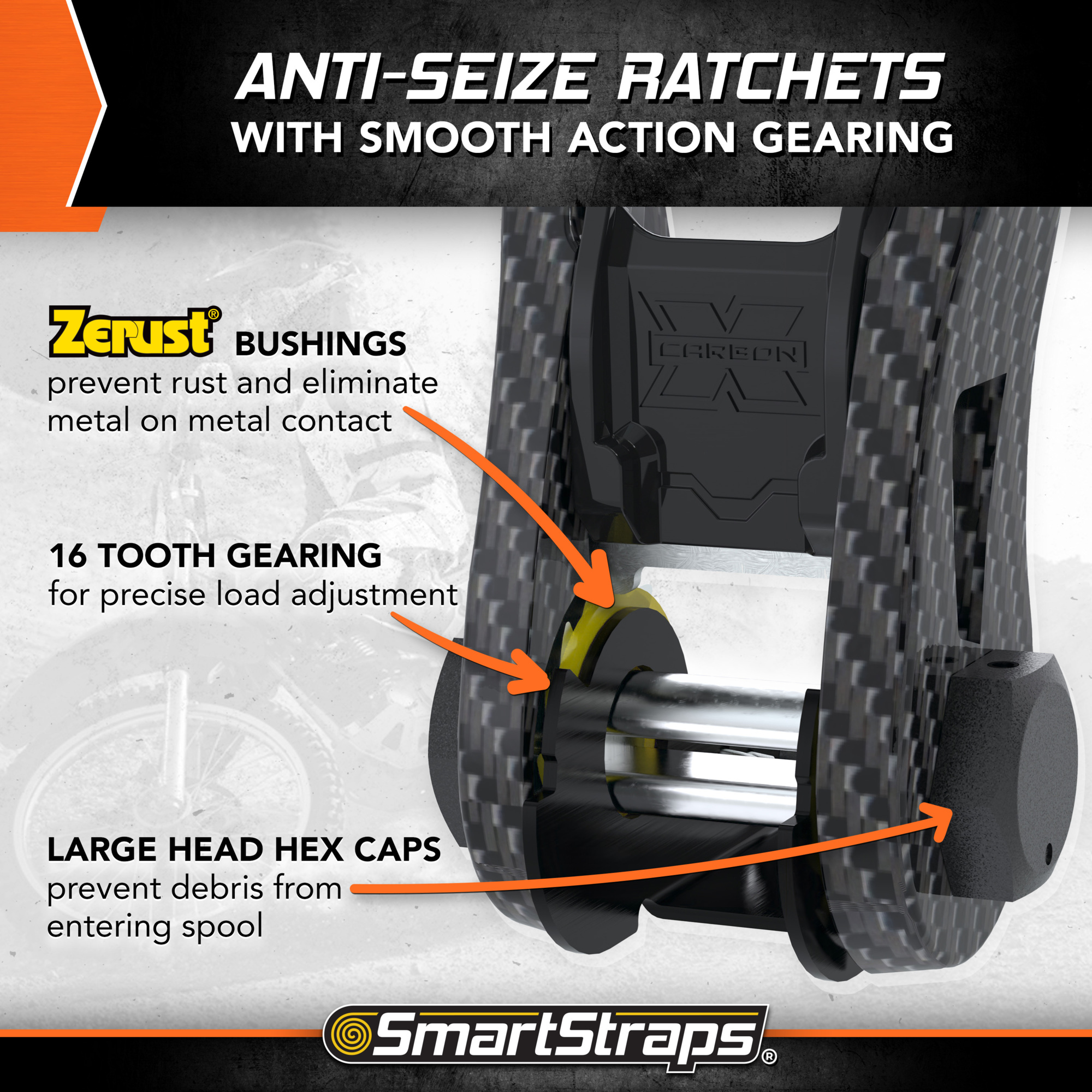 Correa de amarre de trinquete SmartStraps CarbonX Premium, paquete de 4, 1,125 pulgadas x 20 pies., - Imagen 3 de 9