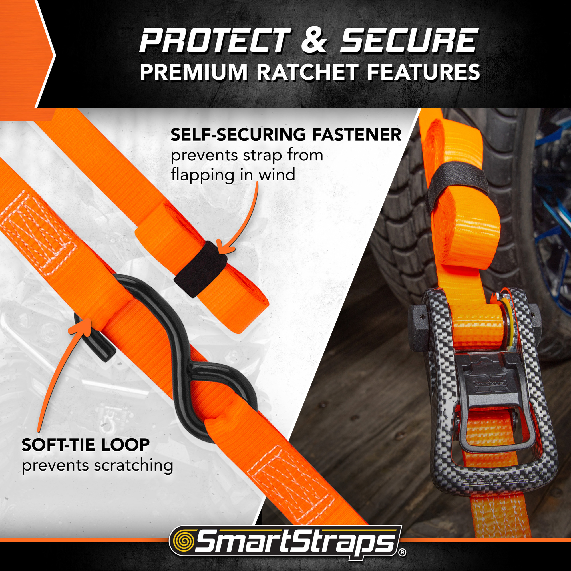 Correa de amarre de trinquete SmartStraps CarbonX Premium, paquete de 4, 1,125 pulgadas x 20 pies., - Imagen 4 de 9