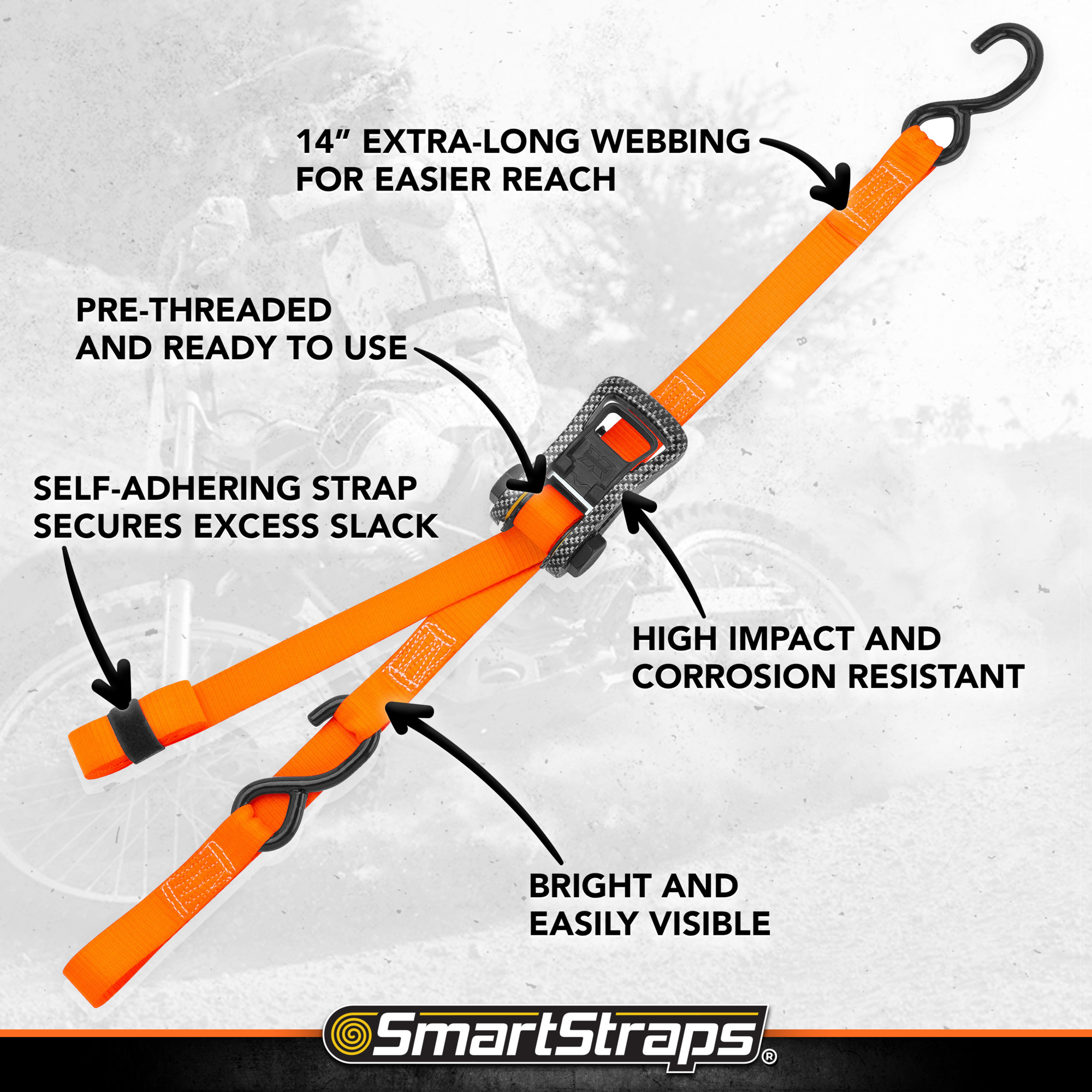 Correa de amarre de trinquete SmartStraps CarbonX Premium, paquete de 4, 1,125 pulgadas x 20 pies., - Imagen 5 de 9